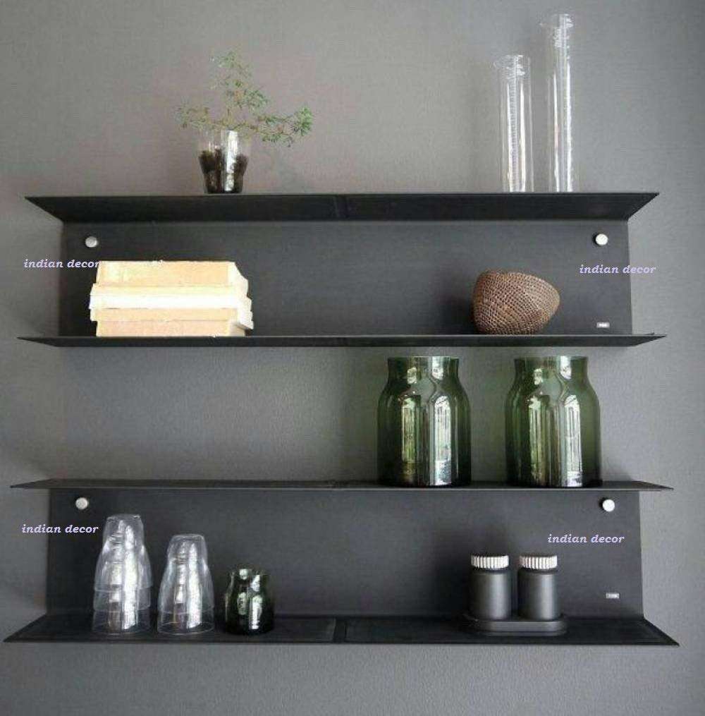 INDIAN DECOR. 4005 Metal Style Mild Steel Wall Shelf (LxBxH 18x5x5-inch, Black) 1