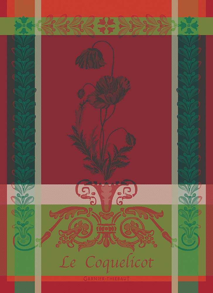 Garnier-Thiebaut, Coquelicots Carmin French Jacquard Kitchen Towel, 100 Percent Cotton, 22 Inches x 30 Inches 1