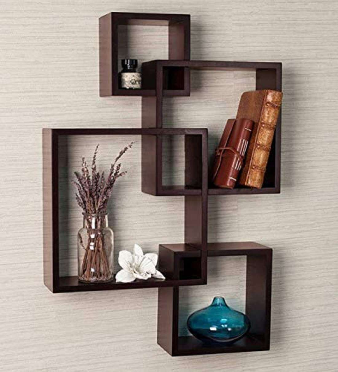 Kuber Industries Wall Shelves|Handicraft Wooden Intersecting Wall Rack|Floating Shelves Wall Décor for Living Room,Office,Set of 4,(Brown) 3