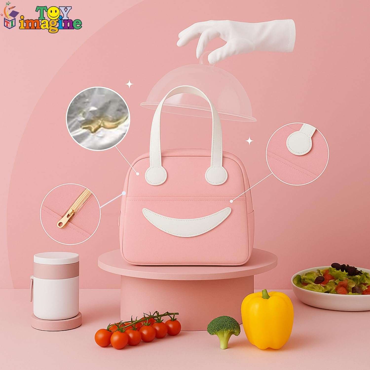 Toy Imagine Smiley Insulated Lunch Bag for Kids & Office | Tiffin Bag for School Boys & Girls | Snack Tote Bag for Women | Compact & Portable Leak-Proof 6.5L (Assorted) 6