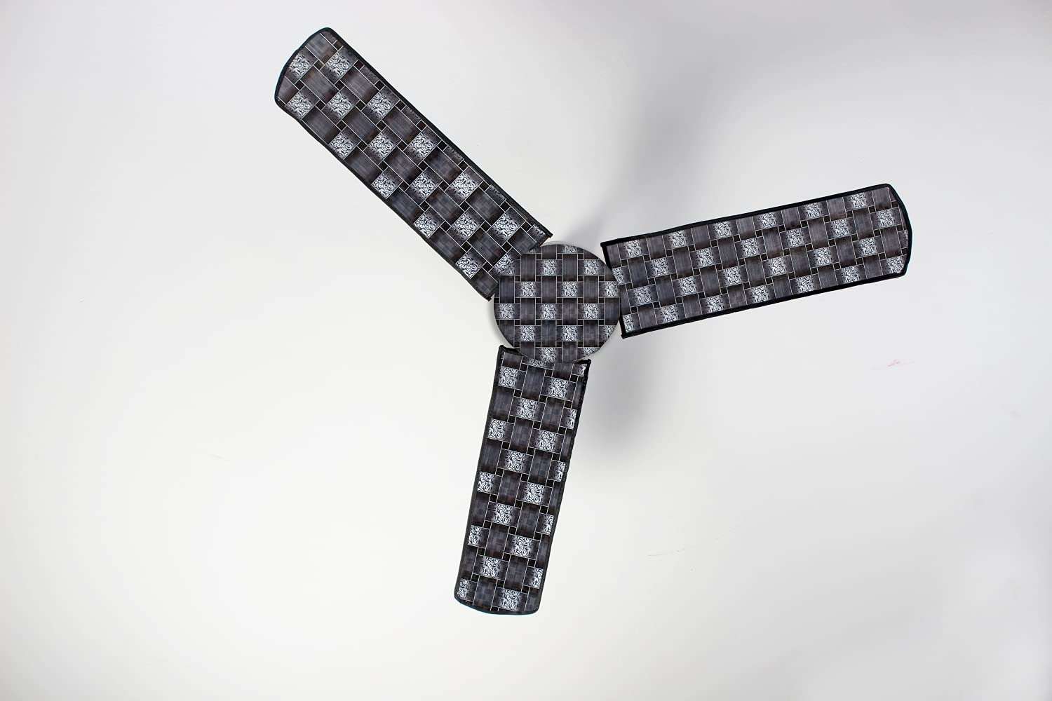 The Furnishing Tree Waterproof & Dustproof Three Blade Ceiling Fan Cover with Attachable End Enclosure Set of 5 Fan Covers Basketweave Grey 1