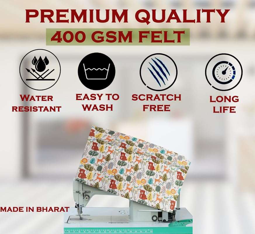 GREEN DECOR Printed Felt Fabric Sewing Machine Cover For Domestic & Industrial with 3 Storage Pockets,Tailoring Silai Machine with Most Standard Juki Jack Usha(MultiColor 21X8.5X11 Inch) Piece Of 1 5