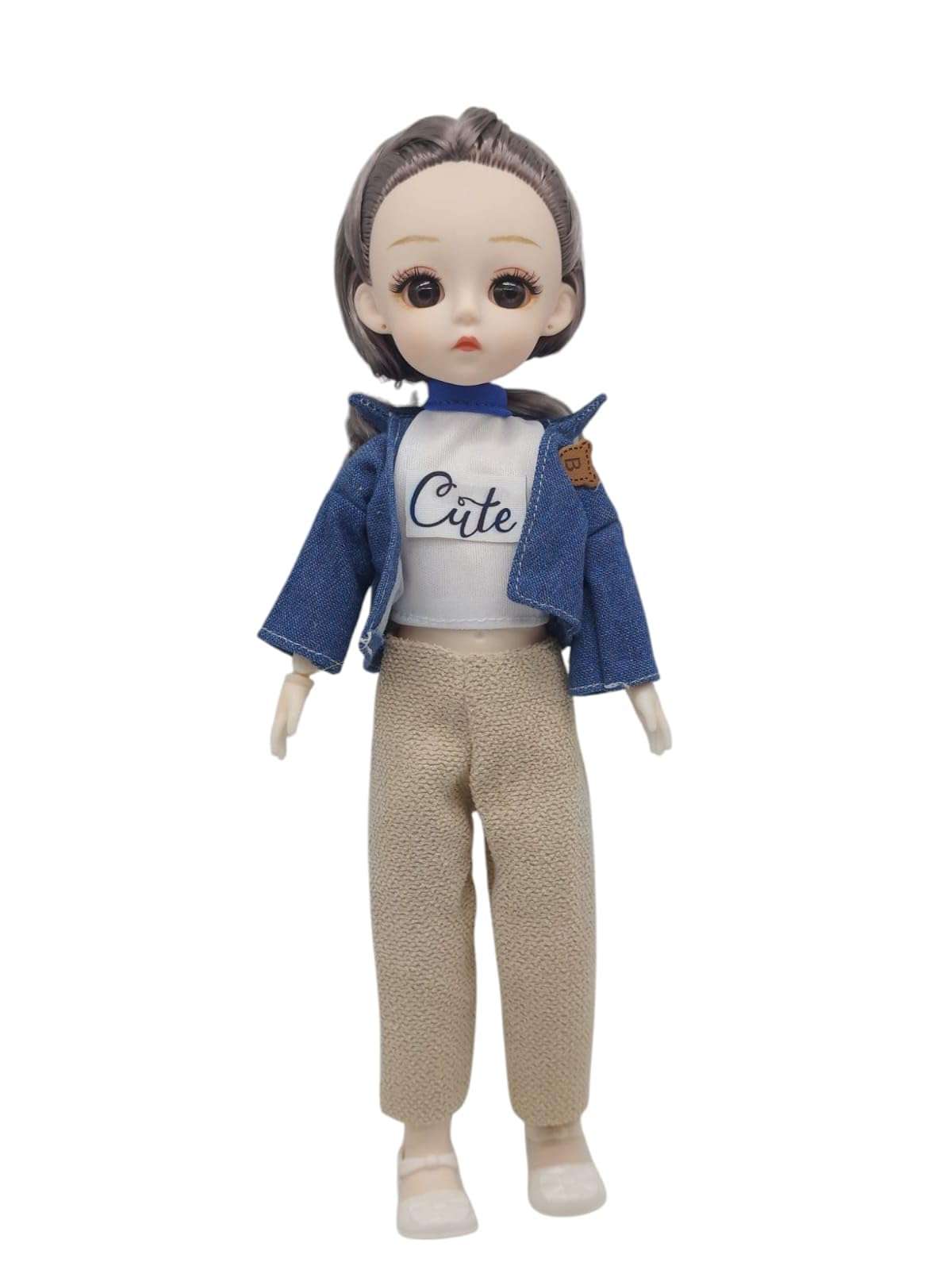 Movable Joint Makeup Cute Girl Fashionable Doll for Girls (Movable Doll Blue Denim Jaket with Full Pant with Cute Tshirt) 1