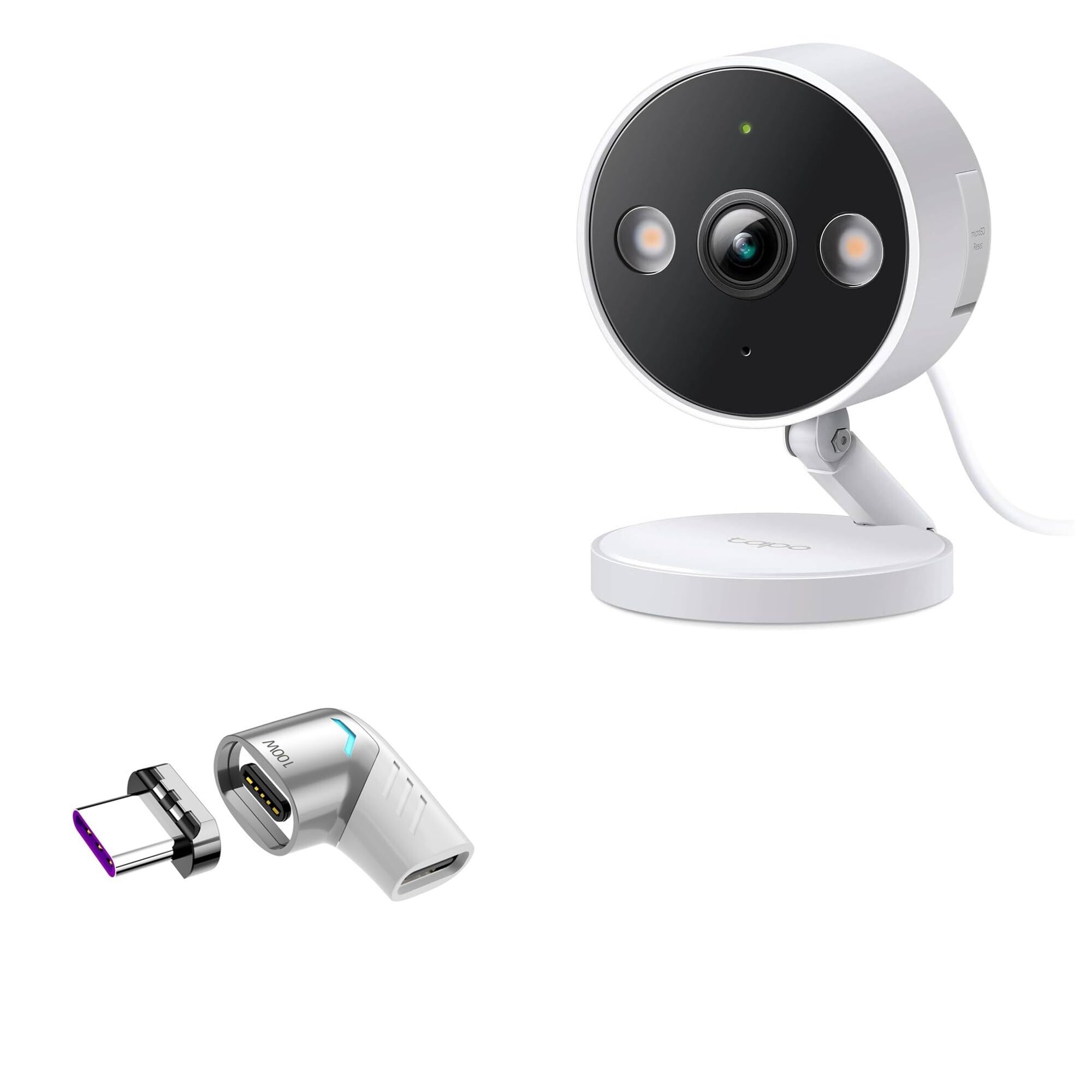 BoxWave Adapter Compatible with TP-Link Tapo C120 Security Camera - MagnetoSnap PD Angle Adapter, Magnetic PD Angle Charging Adapter Device Saver - Metallic Silver