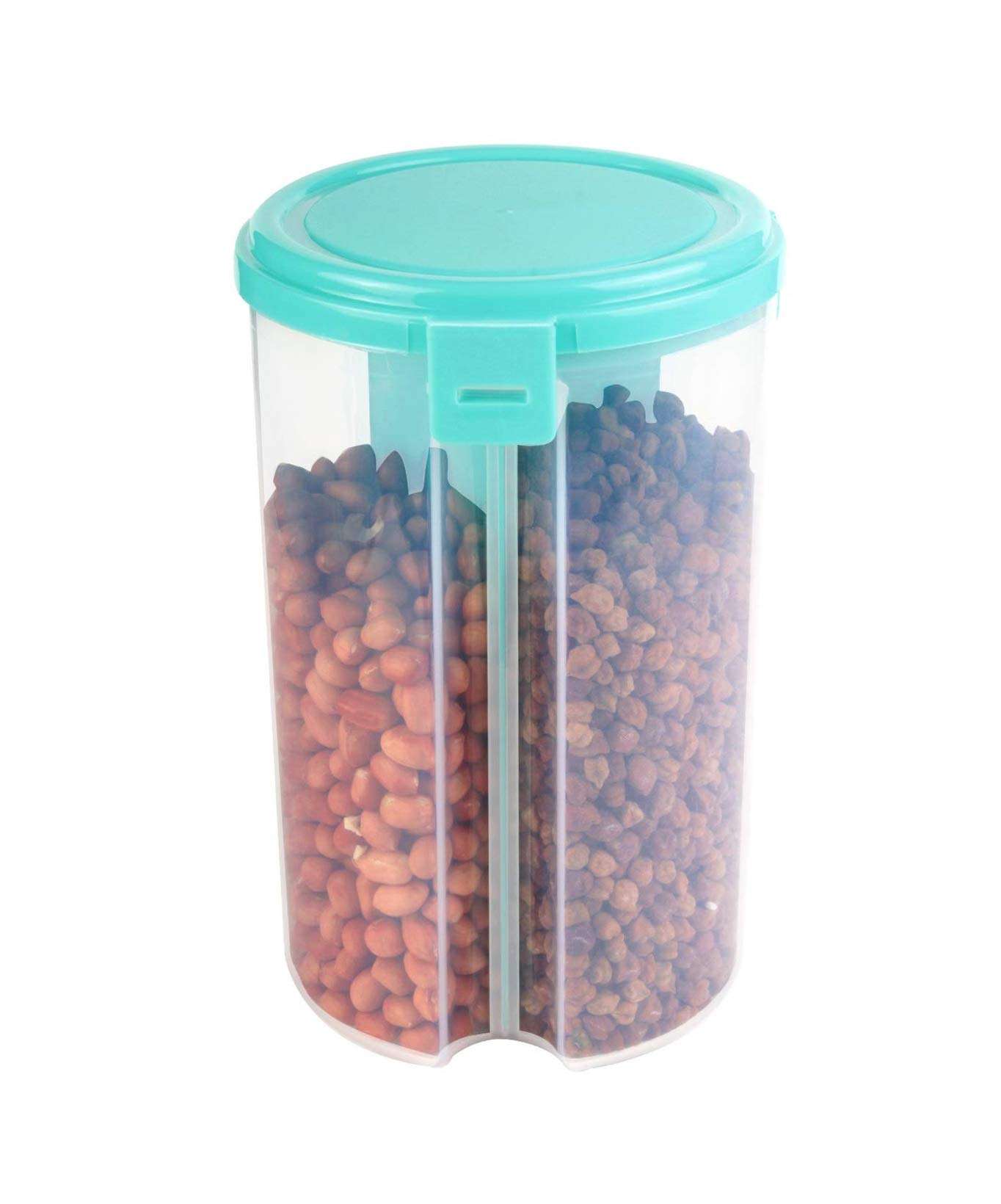 Machak Plastic Storage Container for Kitchen 3 Section Air Tight Container Jar,Storage Containers,Masala Boxes,Pack of 1 (Blue)