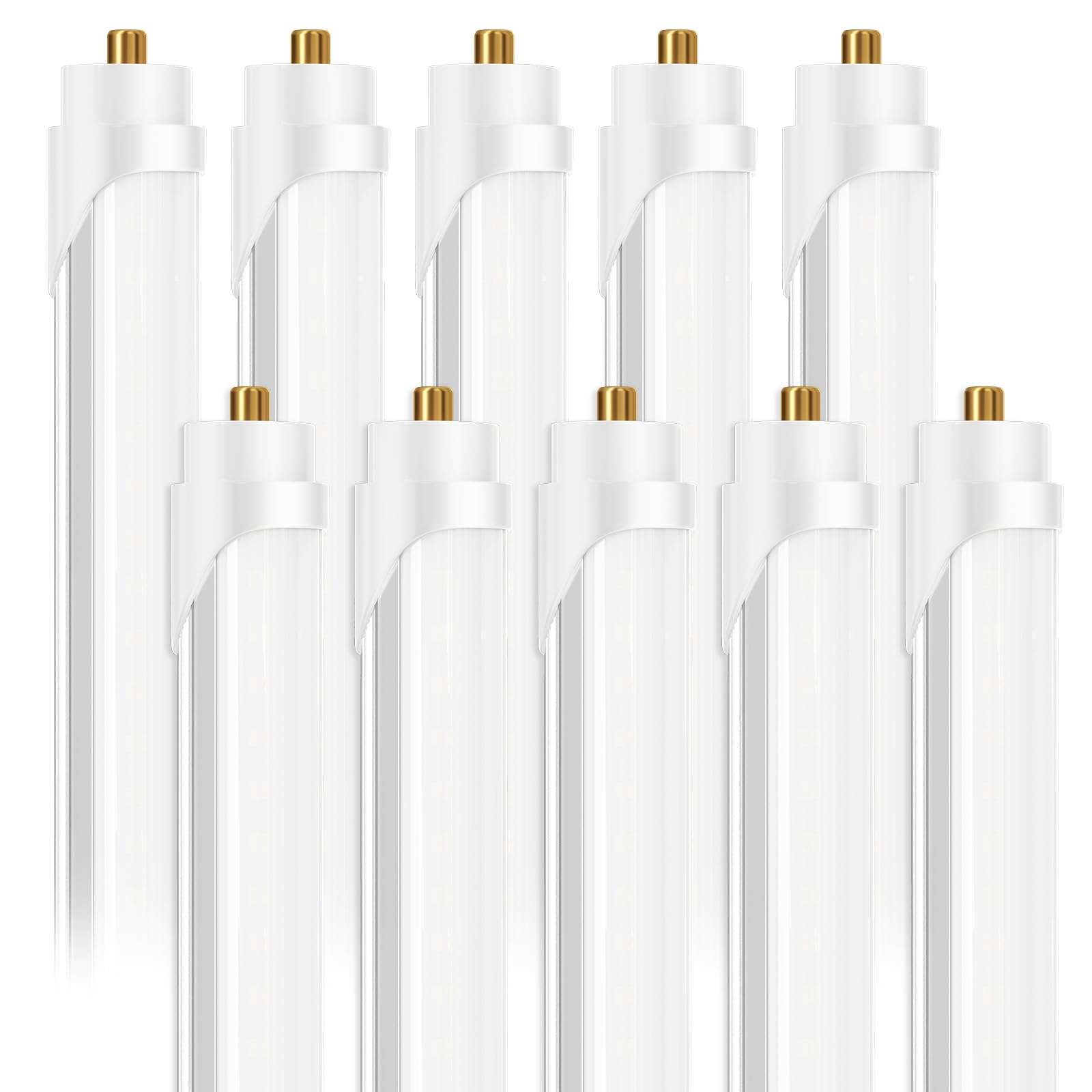 ONLYLUX 8 Foot Led Bulbs T8 T12 LED 8ft Tube Light F96T8 F96T12 LED Bulb 96" FA8 Single Pin LED Fluorescent Replacement, (100W Fluorescent Equivalent) 6500K CW Daylight Milky Cover, 10 Pack