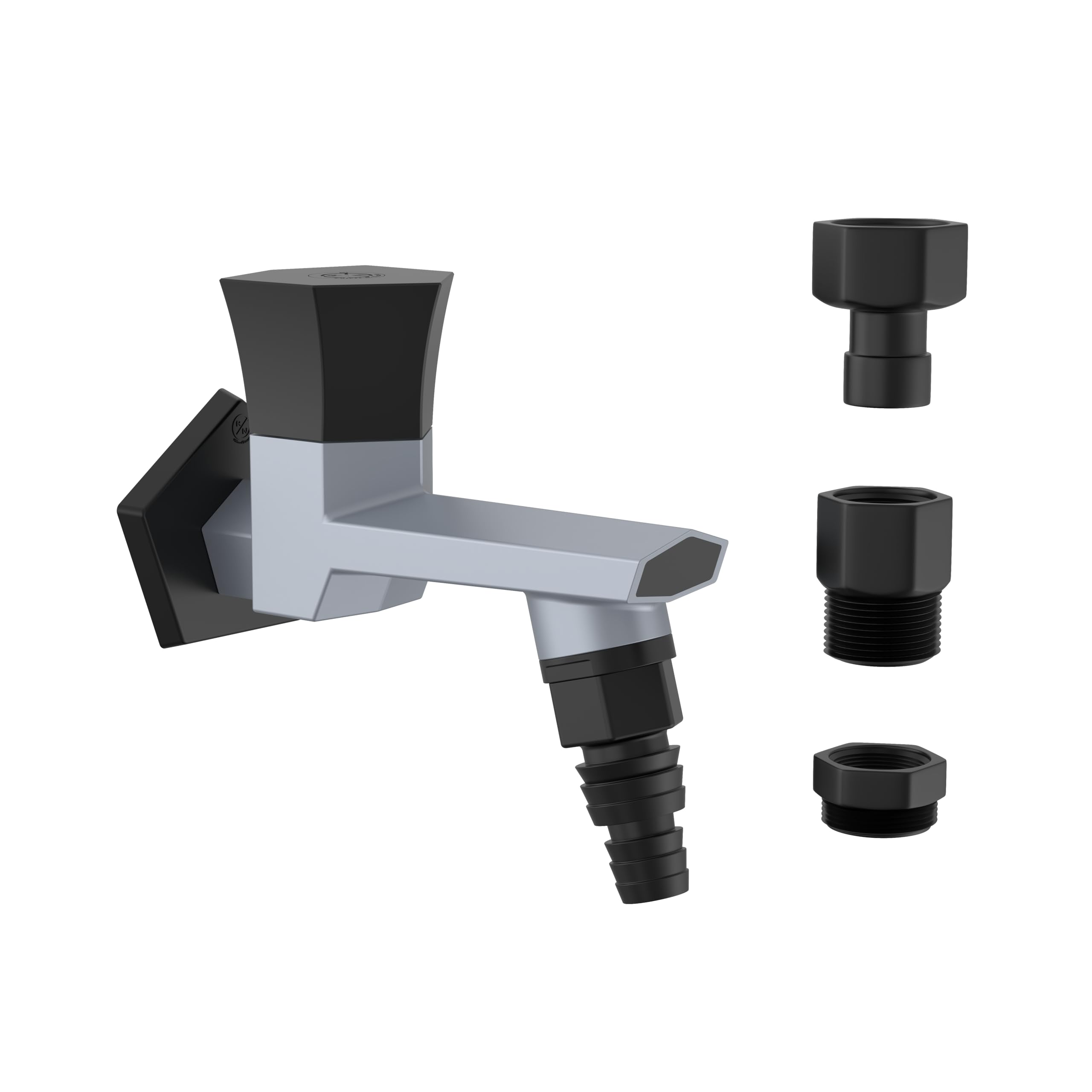 RN Adjustable Washing Machine Faucet with Flange for Bathroom and Outdoor Use Superior Plastic Taps (PTMT) RNG2009B28_Metallic Grey Black Dual 1