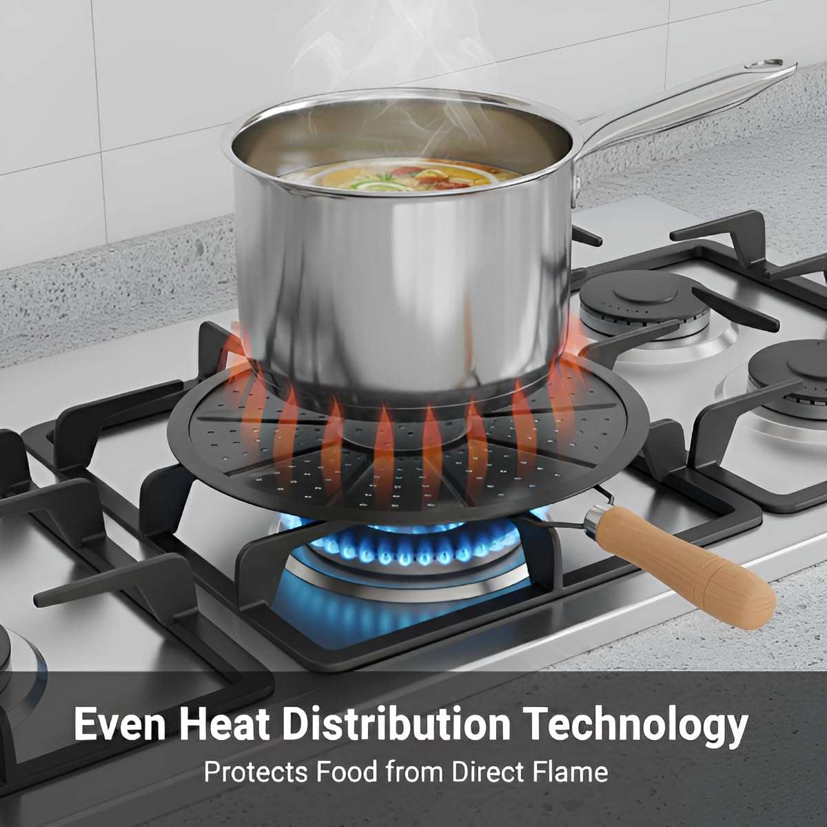 Alark Heat Induction Diffuser BBQ Plate Gas Stove Cooking Cast Iron Heat Diffuser Reducer Flame Guard Open Simmer Plate With Handle Gas Furnace Thermal Diffuser Solid Stainless Steel Plate (Black) 4