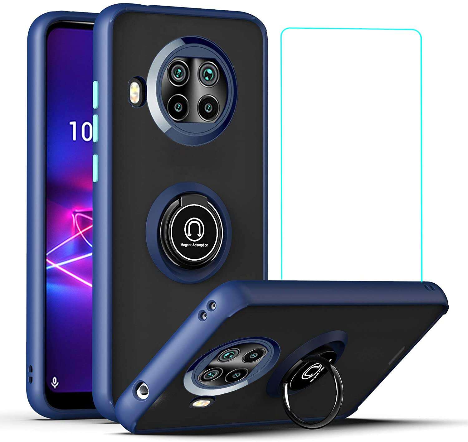 Suordii Case for Xiaomi Mi 10T Lite 5G with Tempered Screen Protector, [360° Rotating Stand] [Military Grade Anti-Fall Protection],Matte Transparent Hard PC Back Cover for Xiaomi 10T lite - Blue 1