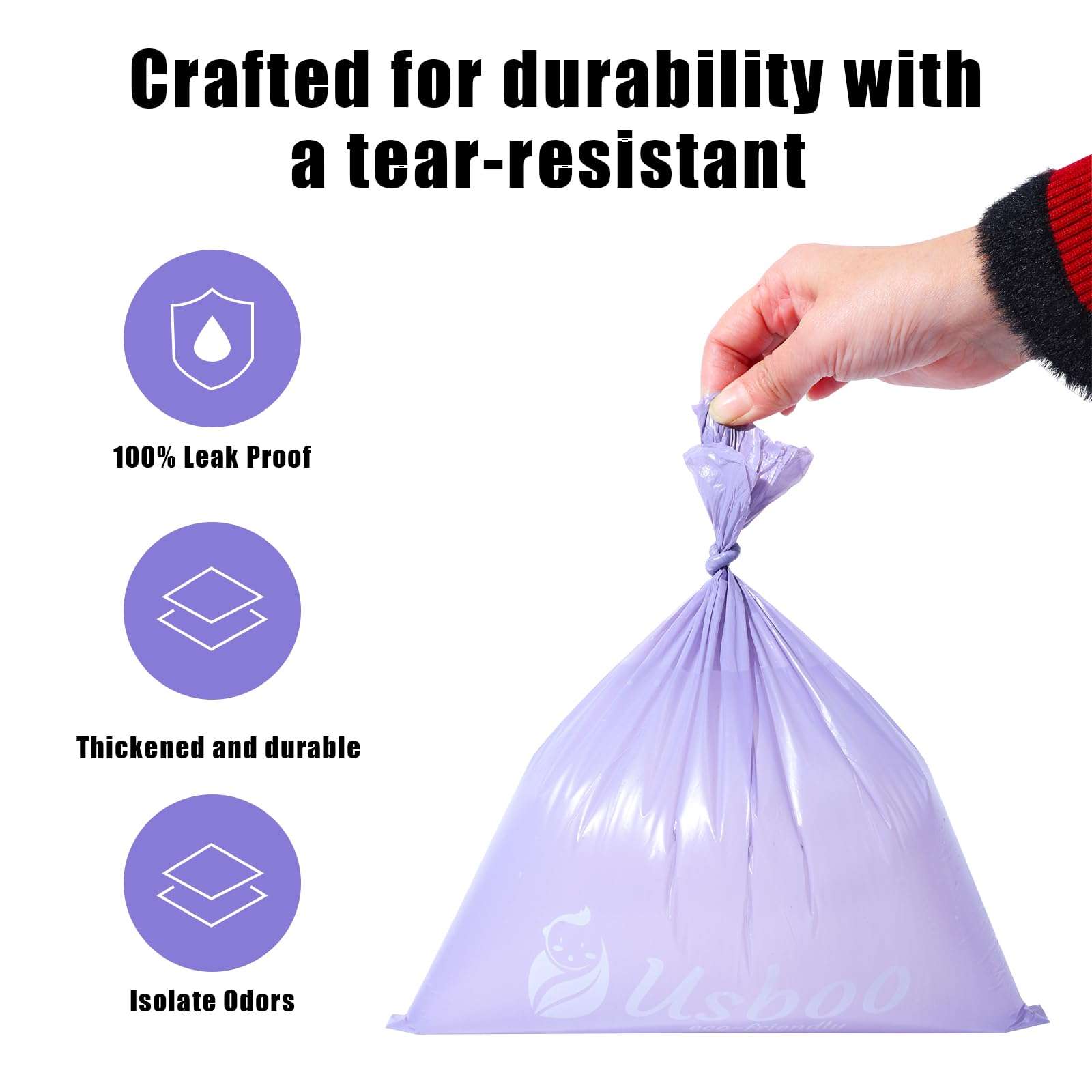 USBOO Disposable Diaper Bags for Baby | 8 Refill Rolls (120 Pack) | Lavender Scented | Baby Poop Bags with Dispenser | Essential for Travel and Quick Change on The Go 6