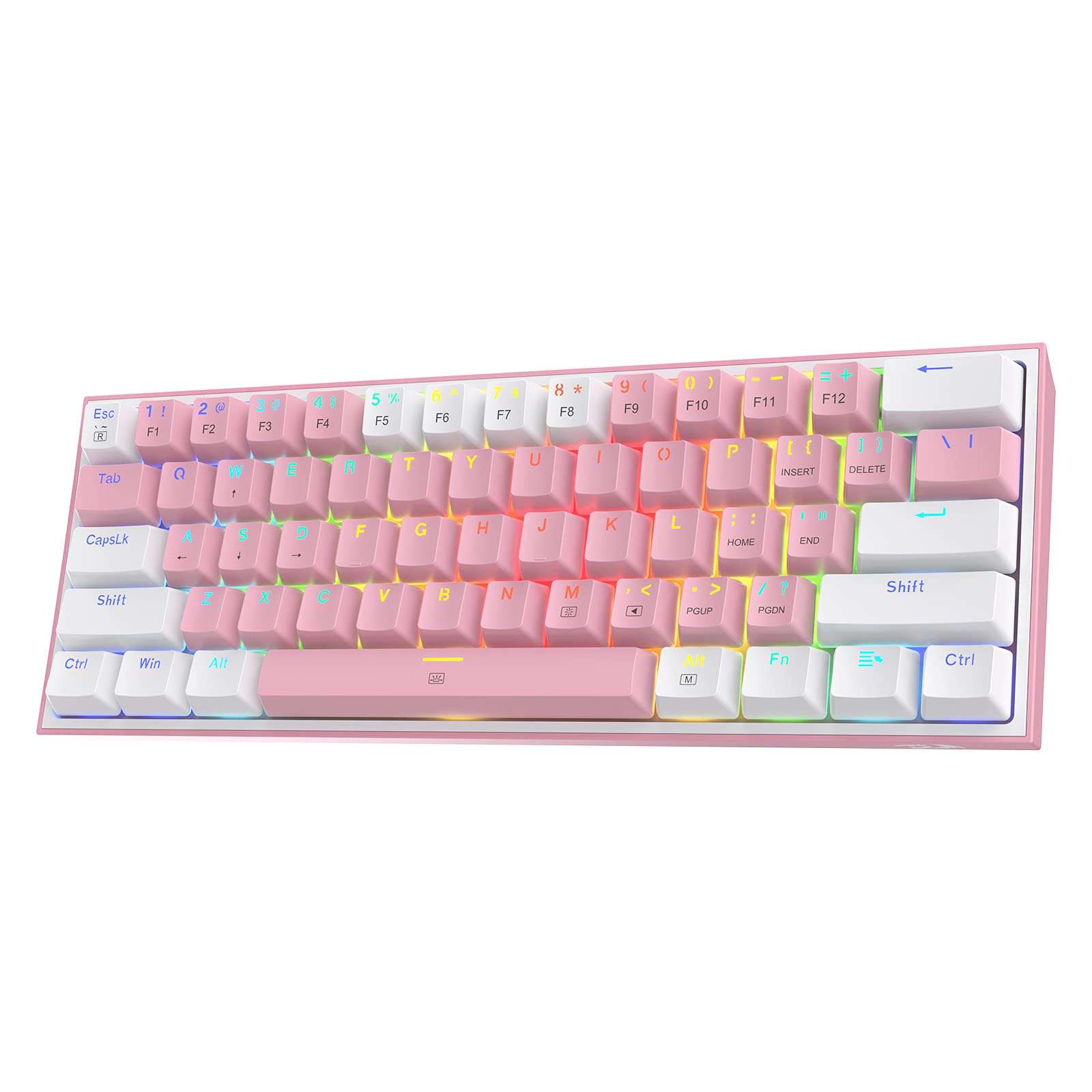 Redragon K617 Fizz 60% Wired RGB Gaming Keyboard, 61 Keys Hot-Swap Compact Mechanical Keyboard w/White and Pink Color Keycaps, Linear Red Switch, Pro Driver/Software Supported 1