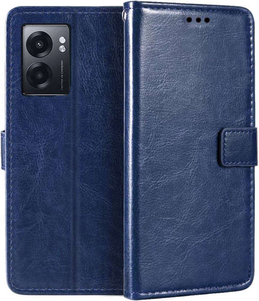 Frazil Vintage Leather Finish Flip Cover for Realme Narzo 50 5G | Inside Pockets & Inbuilt Stand | Wallet Style Back Case | Magnet Closure (Blue)