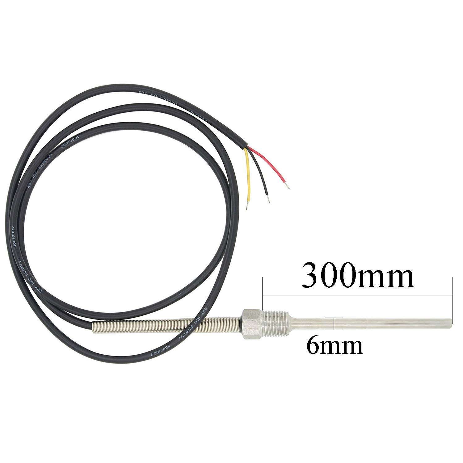 ds18b20 probe 1/2 3/4 1/4 inch m12x1mm m10x1.5mm ds18b20 threaded temperature probe with stainless steel thermowell 30 50 100 150 200 300 400 500 mm (Thread 1/4 inch, 300mm) 2
