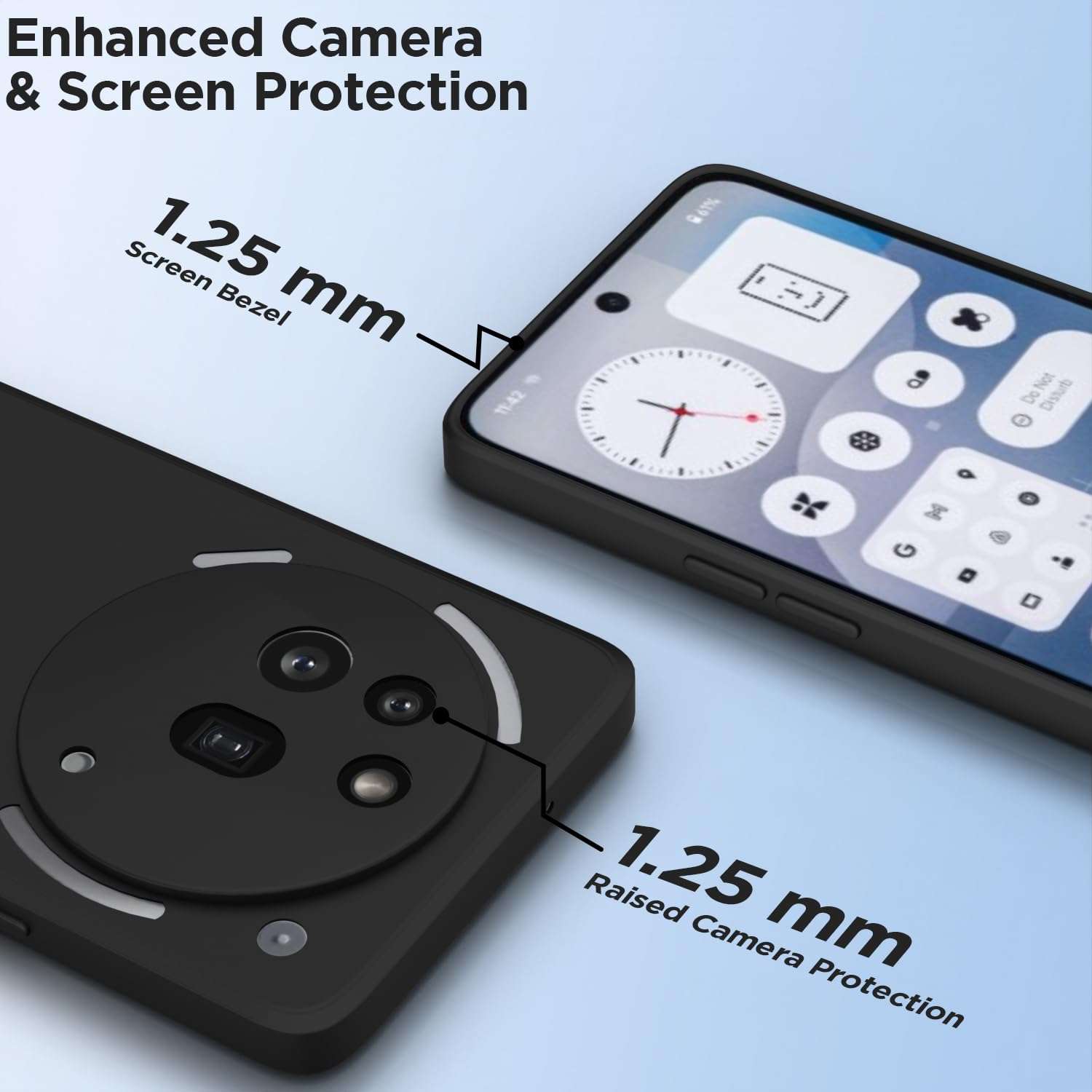 Pikkme Back Cover for Nothing Phone 3A Pro | Slim Soft Matte Silicone Cover with Camera Protection & Shockproof Bumper Case (Black) 3