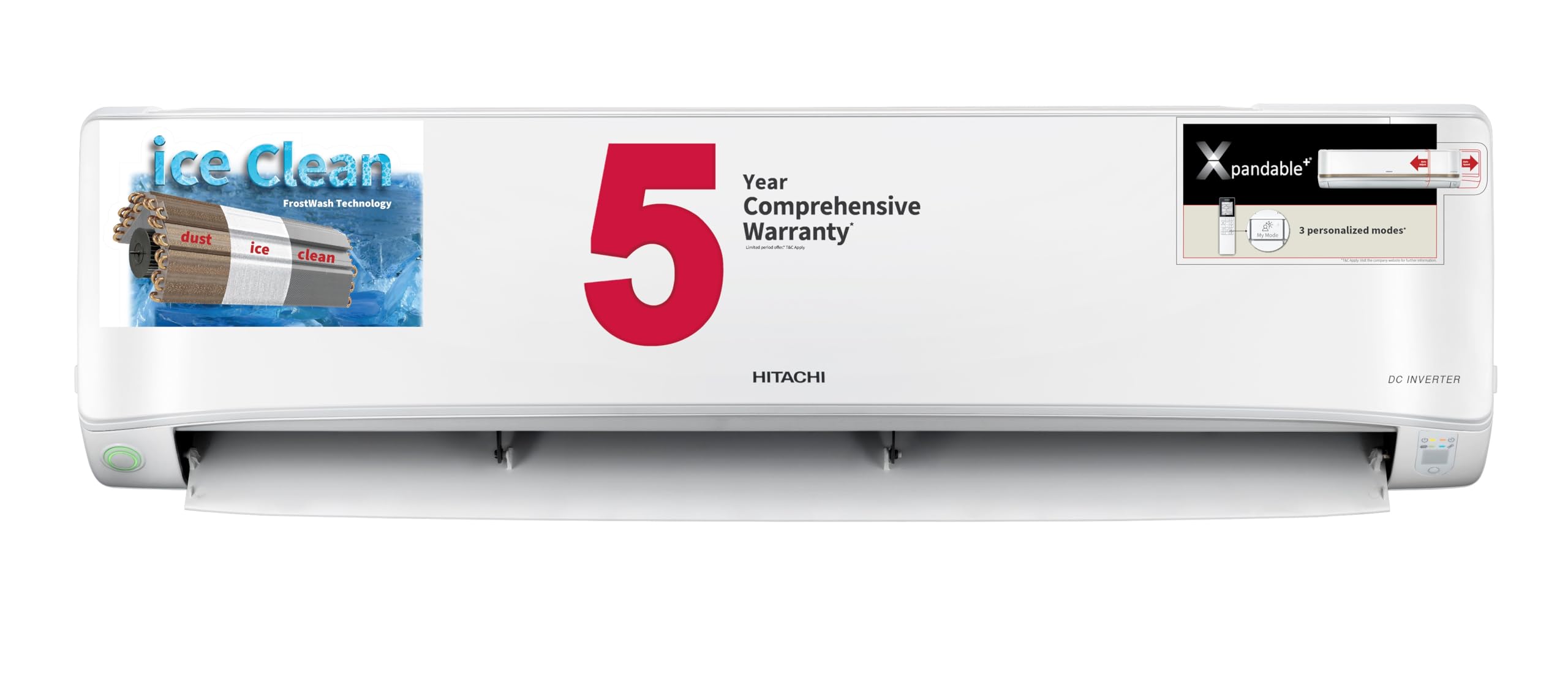 Hitachi 1.5 Ton Class 5 Star, ice Clean, Xpandable+, Inverter Split AC (100% Copper, Dust Filter, 2024 Model - IKASU 5400FXL RAS.G518PCBIBF, White)