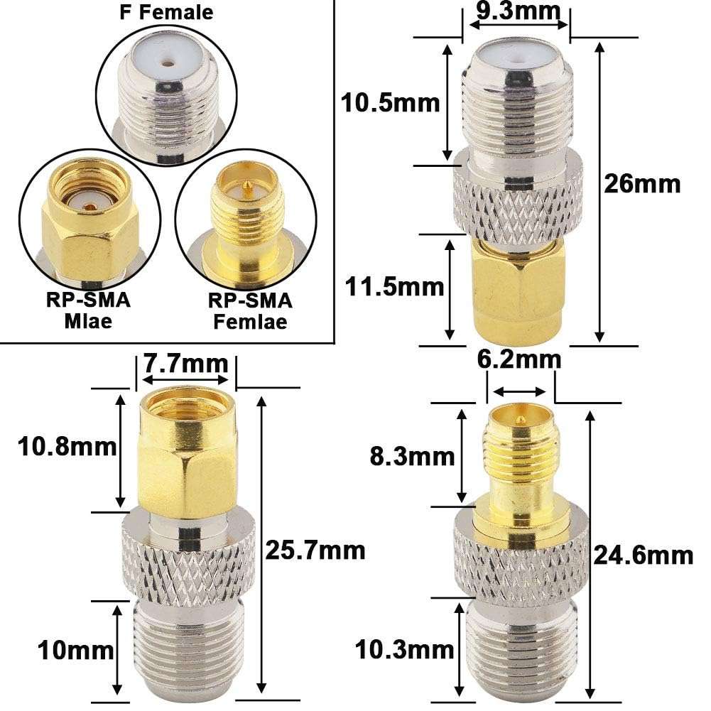 Boobrie F to SMA/RP-SMA Kit 6 Pack F Type to SMA and RP SMA Set SMA to RG6 Adapter Female to Female Coaxial Connector Female to Male Coax Adapter for WiFi Radio TV Antenna FPV Drone Extension Cable 6