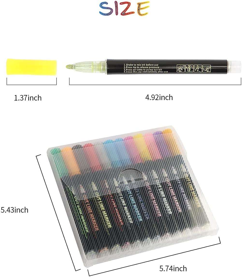 Trusmile Double Line Outline Pens, Shimmer, Self Outline Metallic Pens for Greeting Cards/Drawing/Craft Projects/Posters/Painting/Kid and Self Journal (12 Colors) 4