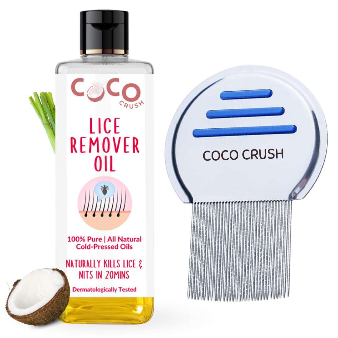 COCO CRUSH Ayurvedic Anti Lice Oil & Comb Set | Kills Lice, Eggs and Nits 100% Naturally In 20mins | Single Wash Treatment, Safe for Kids (50ml + Comb) 1