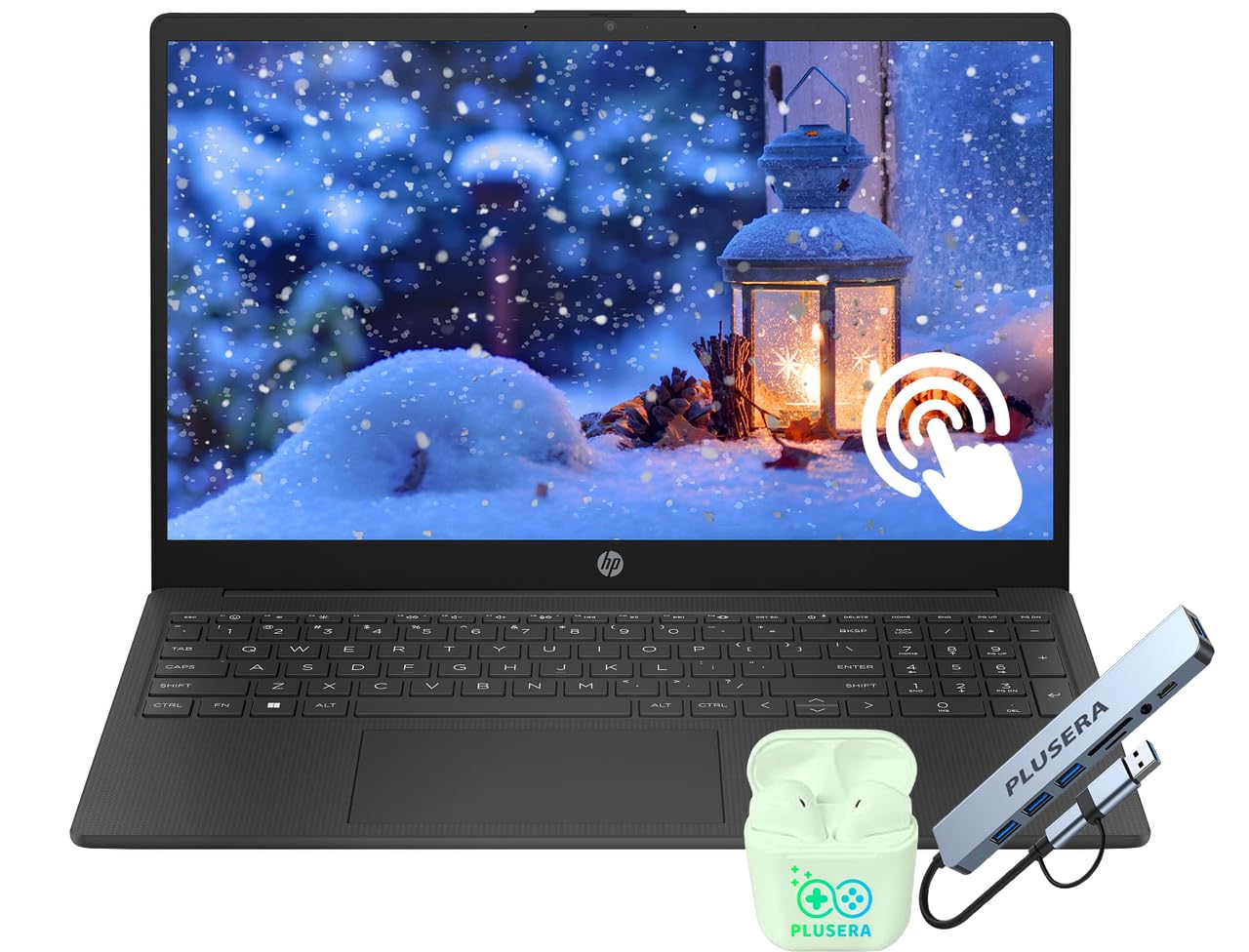 HP 15.6" FHD Touchscreen Laptop Computer, 8-Core AMD Ryzen 7, 16GB RAM 512GB SSD, Windows 11, Copilot AI-Ready, WiFi-6, PLUSERA Earphones & 8-in-1 Hub Included, Black