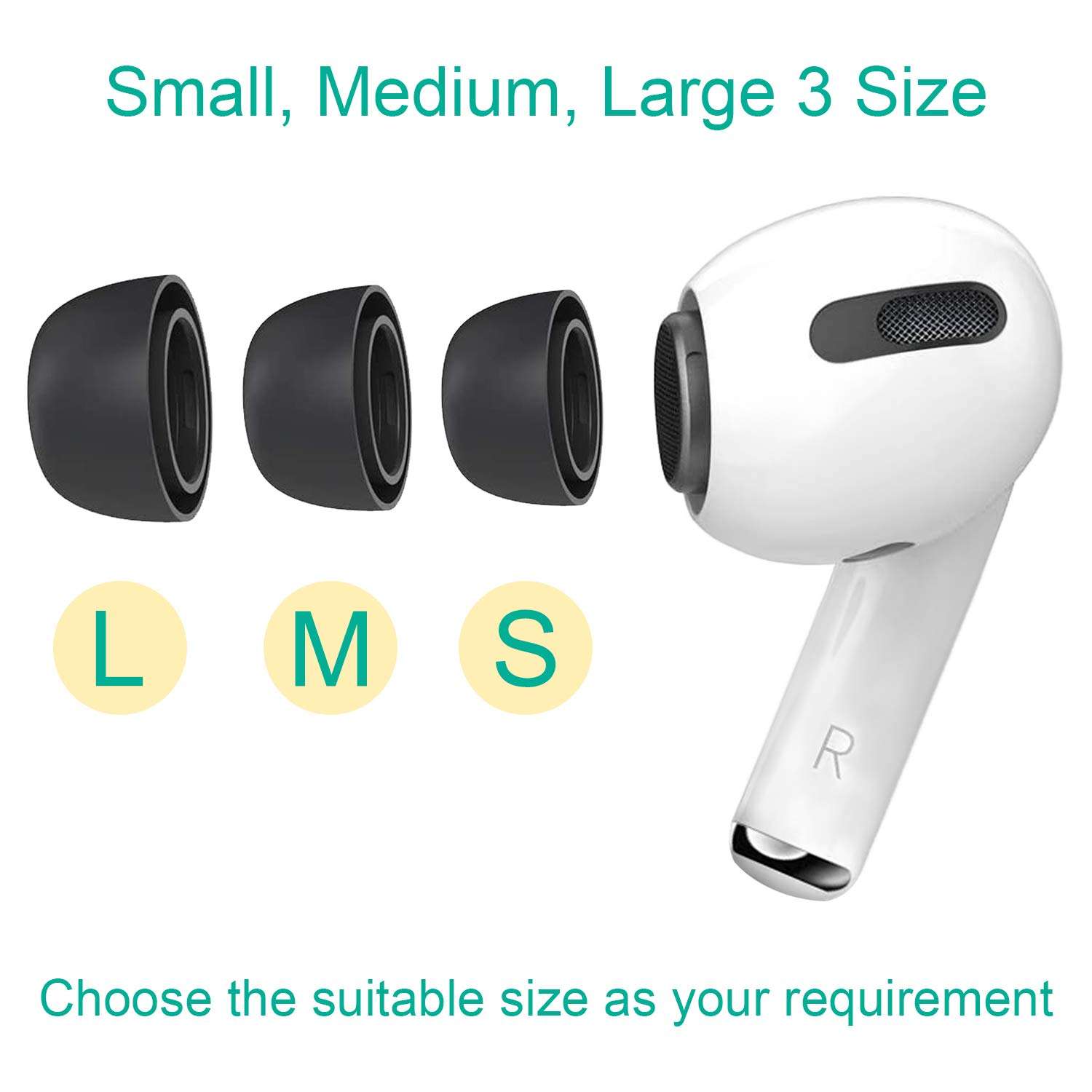 Memory Foam Eartips for AirPods Pro, Sound Quality Enhancement Earmuffs, Reducing Noise in-Ear Ear caps Accessories, 3 Pairs (S/M/L, Fit in The Charging Case),Black 4