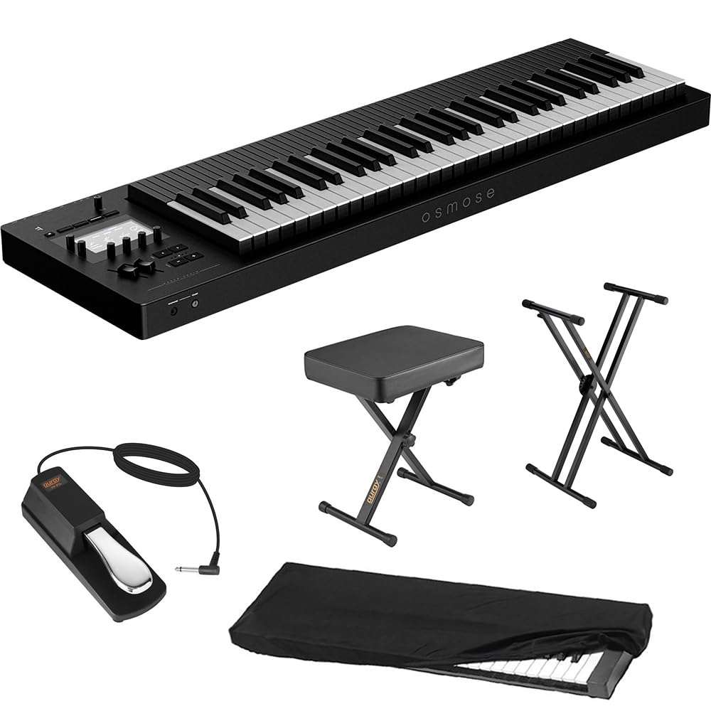 EXPRESSIVE E Osmose 61-Key Synthesizer and MPE Controller Bundle with Auray KSCL-2X Double-X Keyboard Stand, Auray PBS-17 X-Style Piano Bench, Auray FP-P1L Sustain Pedal and Kaces KKC-MD Dust Cover 1
