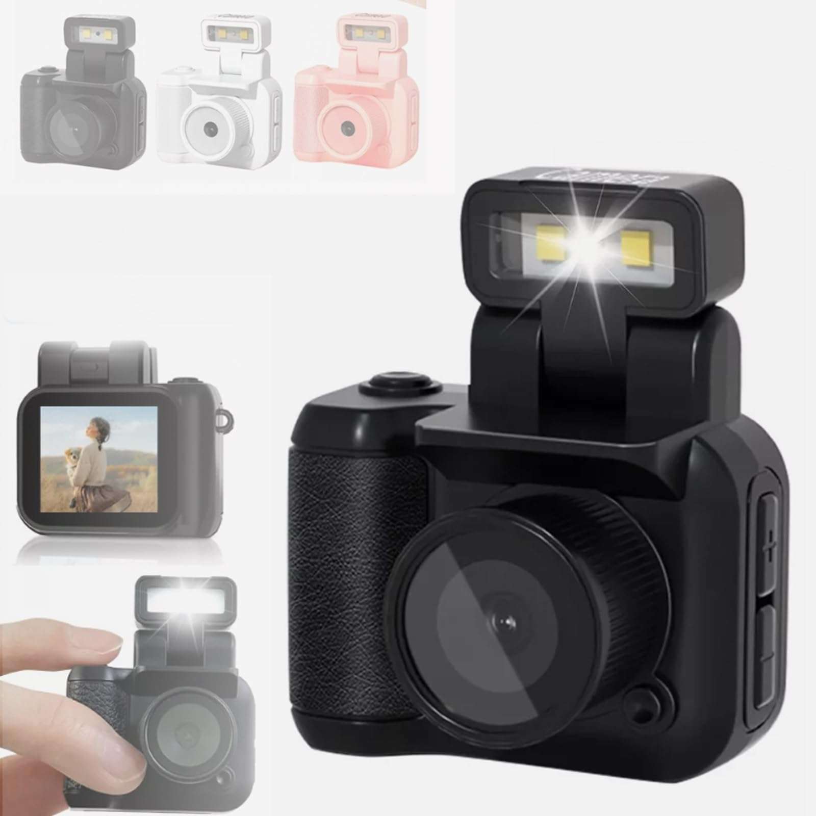 Zchkg Mini Camera, Mini Vintage Camera, Tiny Nostalgic Snap Camera, Portable Chain Camera, 1080p Mini Pixel Mini Thumb Sized Camera Keychain, for Students Kids with Eight Filters(Black,Ordinary 1