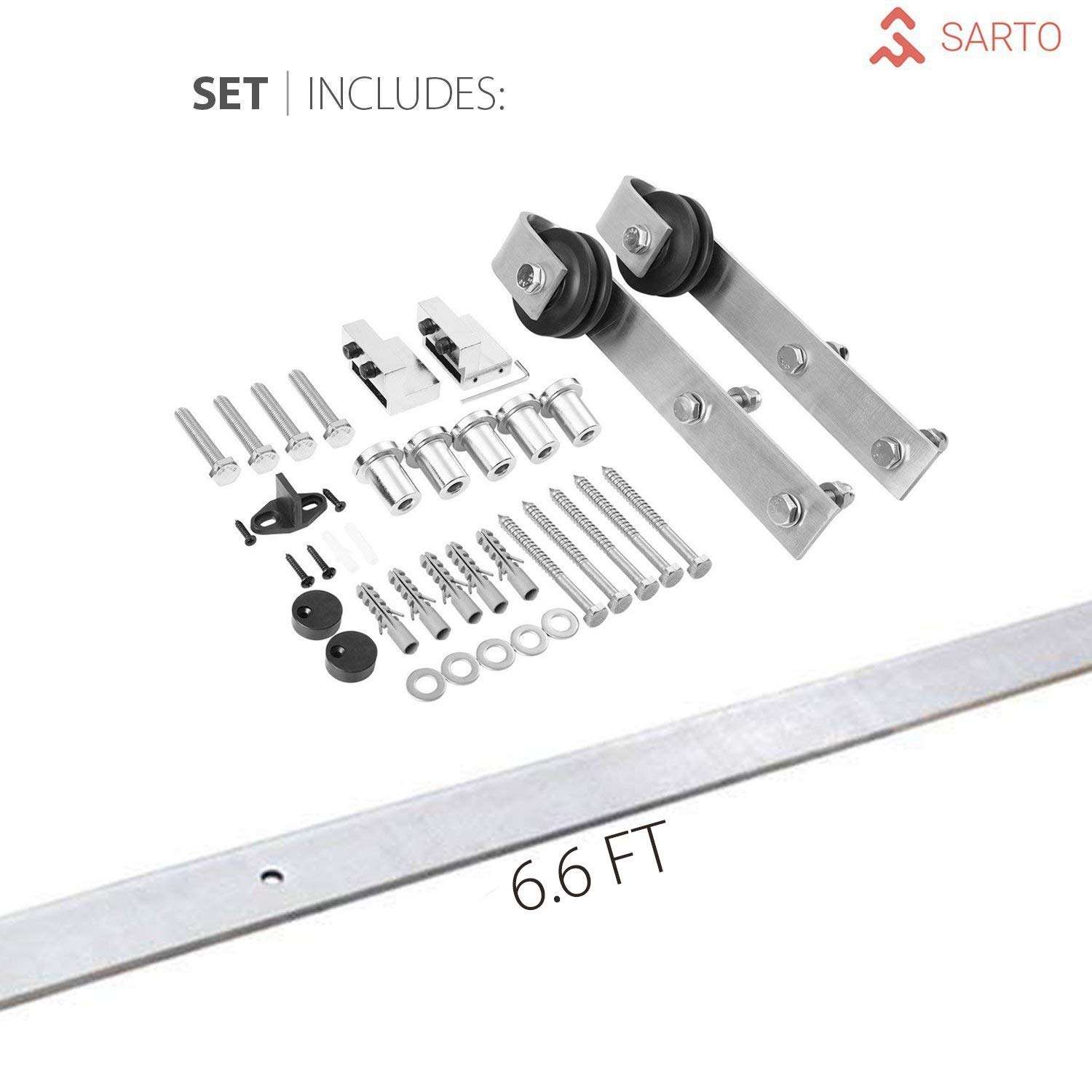 SARTODOORS Sliding Barn Door 30 x 96 with Stainless Steel 6.6ft Hardware | Quadro 4115 White Silk | Top Mount Rail Hangers Sturdy Silver Set | Wooden Solid Panel Interior Doors 3