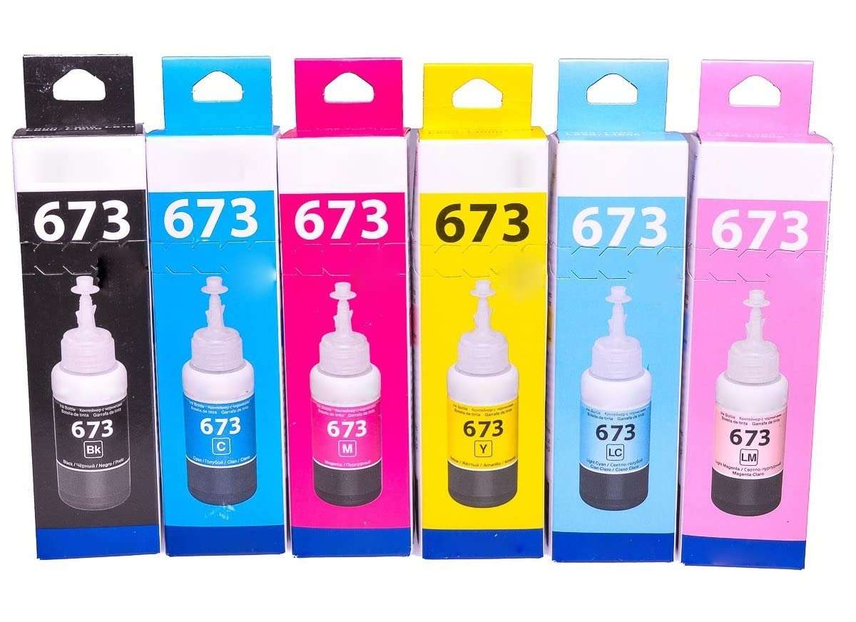 REALCART Ink Cartridge T673 Ink 6 Bottle Set Compatible Printer for L800, L805, L810, L850, L1800 Combo Pack Ink Bottle 1