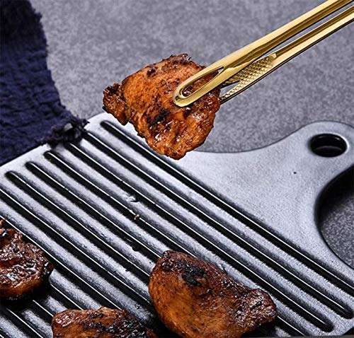 5 x Gold Food Serving Tongs Stainless Steel Kitchen Cooking Tongs Barbecue Grilling Bread Clip 6