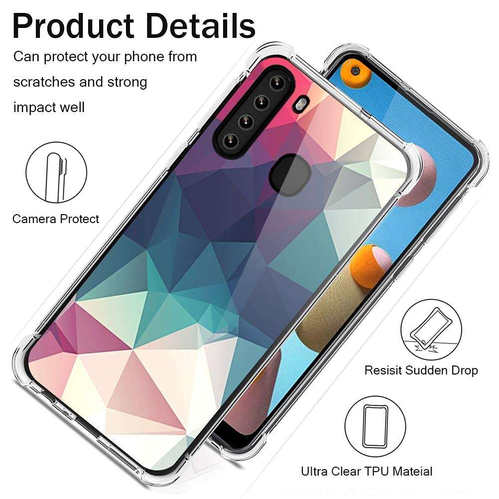 Croazhi Clear Case Compatible with Samsung Galaxy A21 Phone Case Silicone Protective Cover Thin Transparent TPU with Pink Flower Marble Design Waterproof 360 Bumper for Galaxy A21 2