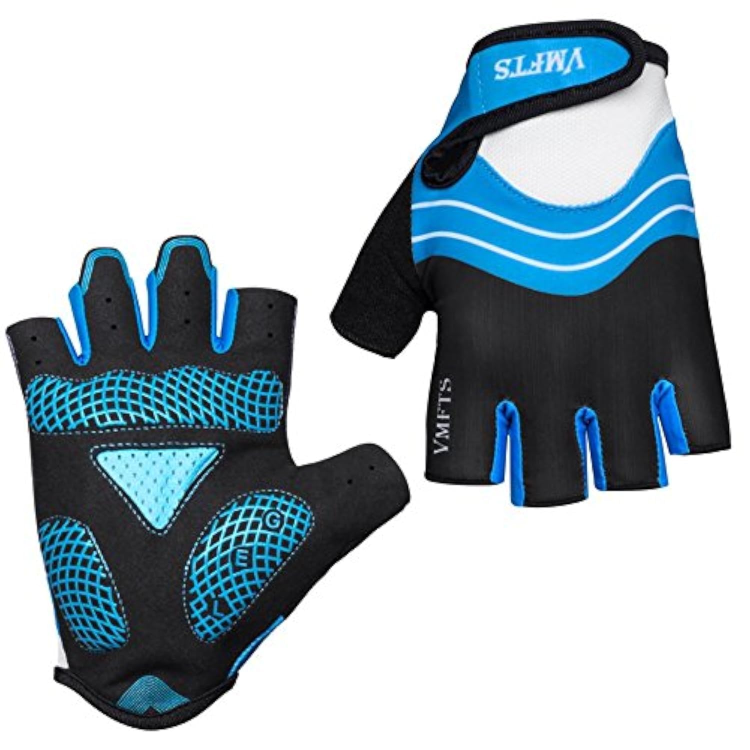VMFTS Cycling Gloves Gel Pading Fingerless Sporting Glove for Weightlifting Racing Biking Climbing Parkour Running??Blue Large