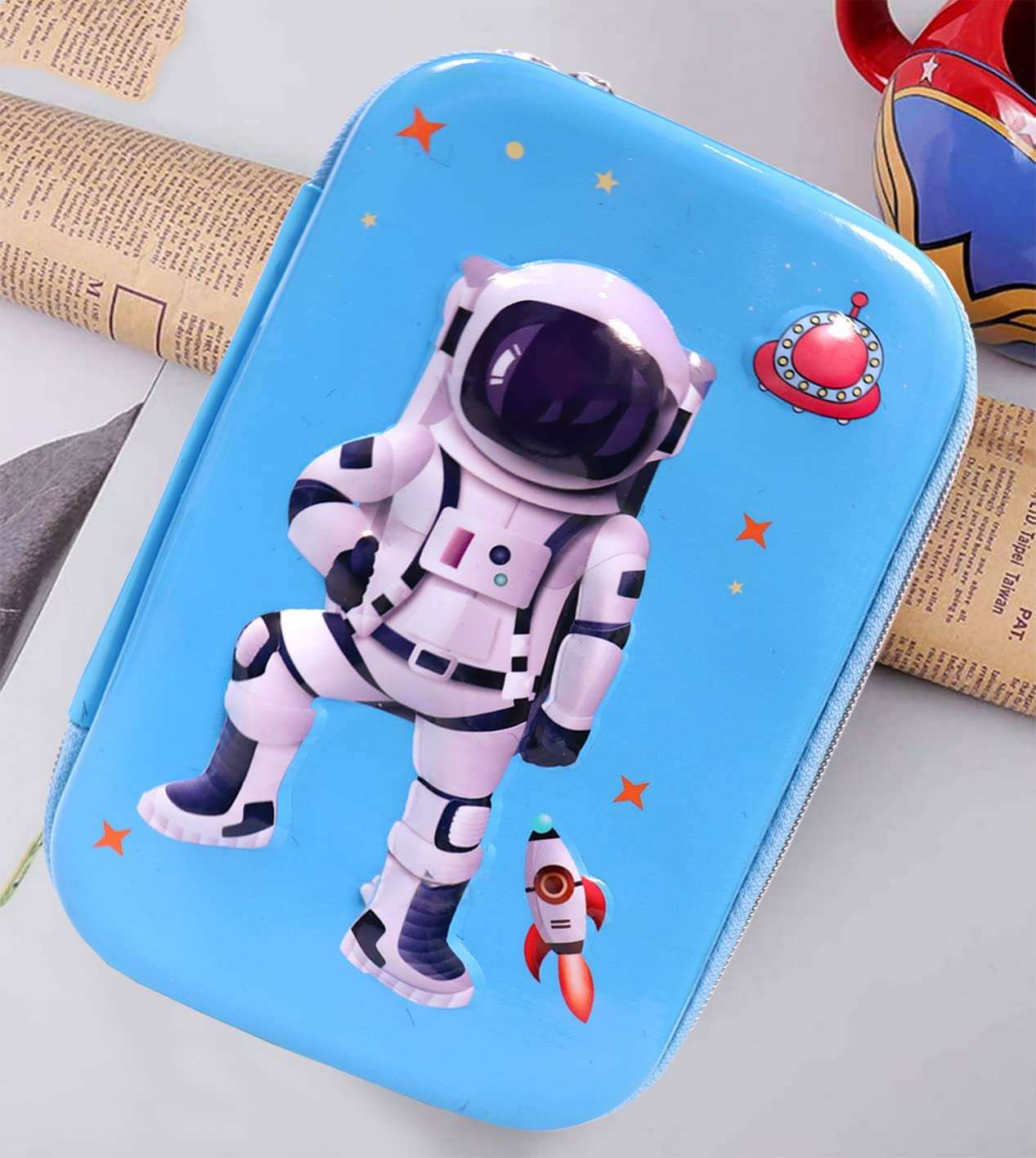 Funcart Astronaut Theme Sky Blue Zipper Stationery Box 3