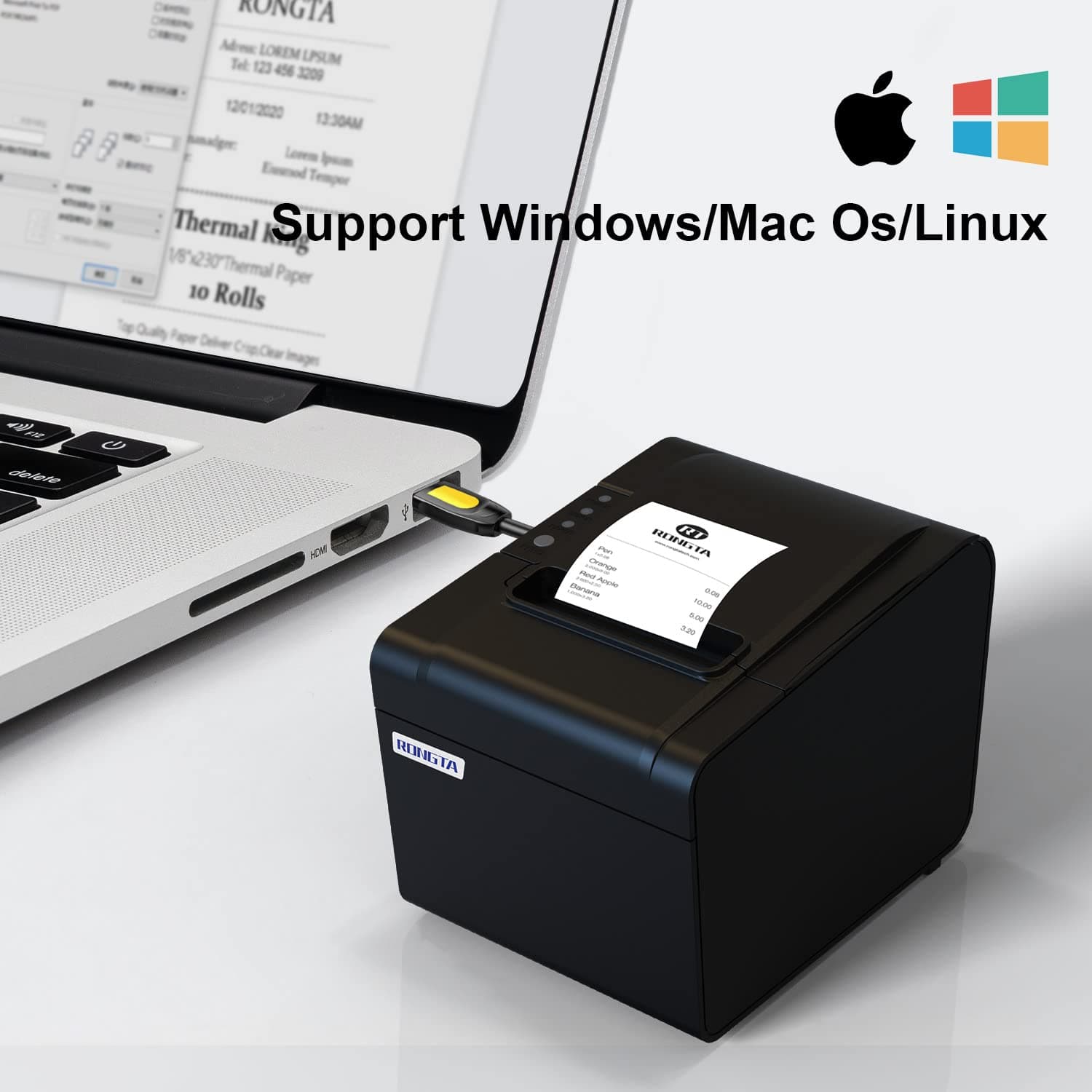 Rongta POS Printer, 80mm USB Thermal Receipt Printer, Restaurant Kitchen Printer with Auto Cutter Support Cash Drawer,USB Serial Ethernet Interface for Windows/Mac/Linux,Do Not Square (RP326) 3