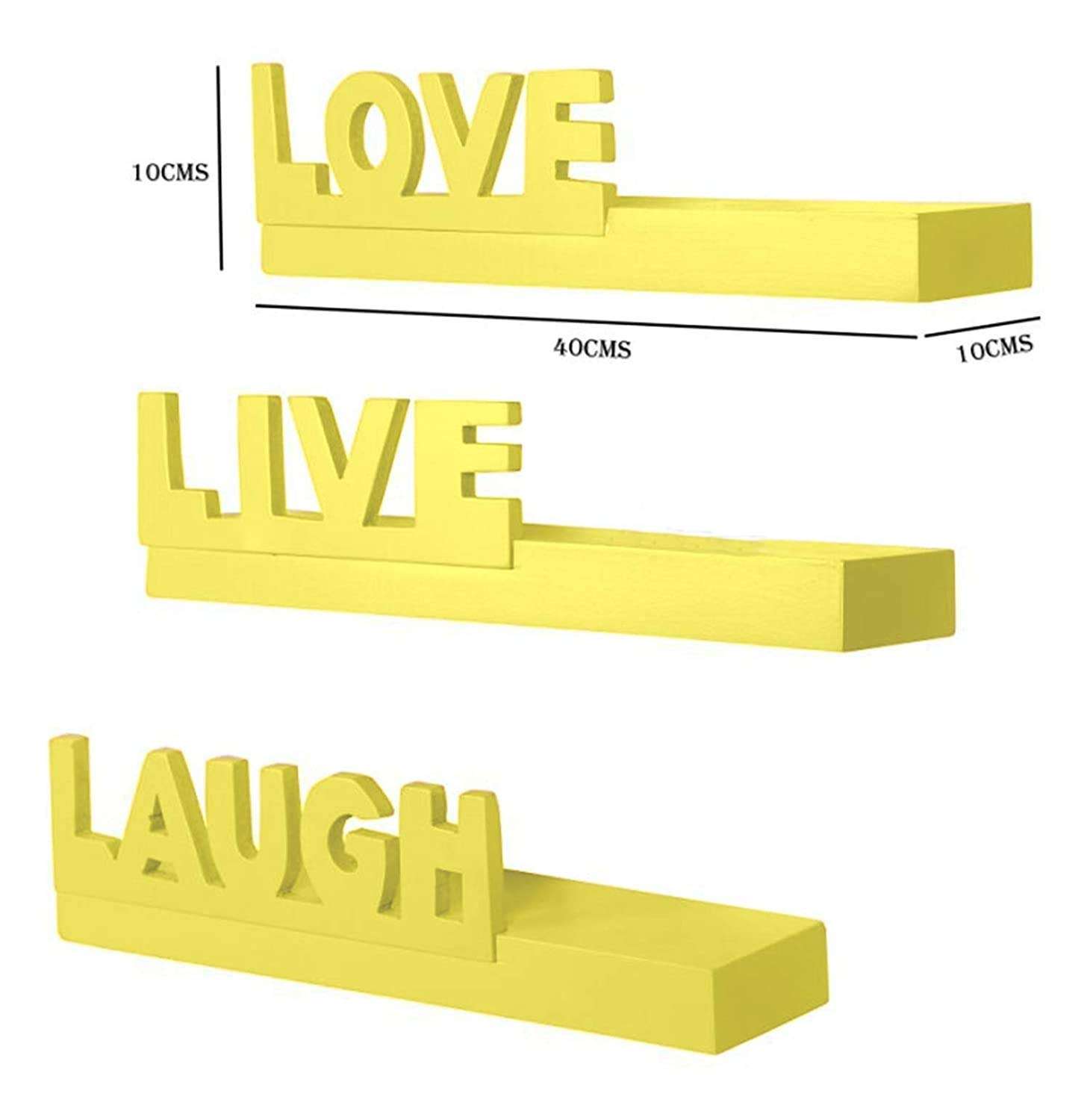 Trustshoppee Beautiful Floating Wall Mount Live Love Laugh Wall Shelves Wooden Rack (Yellow),Size :- 40 x 10 x 10 cm(TS15) 4