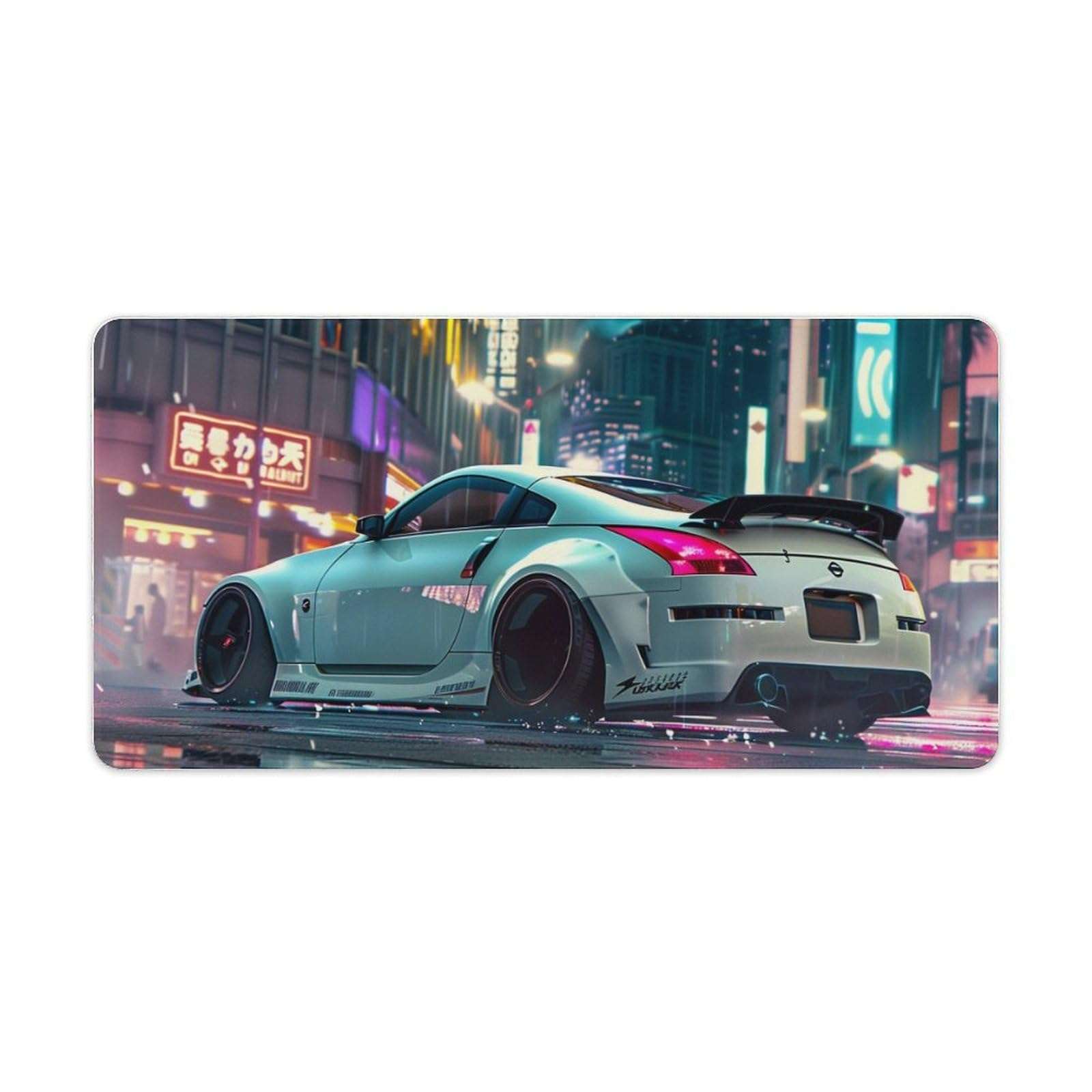 ANMOGID Gaming Mouse Pad, JDM Car Mouse Pad, White 350Z City Neon Desk Mat, Extended 23.6" x 11.8" for Office Home, Non-Slip Rubber Keyboard Mat Decor, Computer Accessories Office Organizers Supplies 1