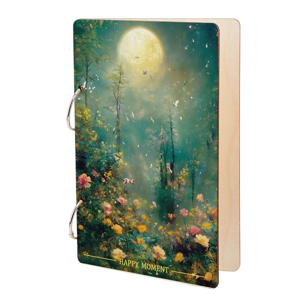 SUPERDANT Happy Moment Greeting Card Organizer Planning Book Binder Card Keeper Moonlight Jungle Birthday Cards Holder Wooden Keeper Binder Photo Album 2-Rings Cover Keepsake Holiday Wedding Gifts 1