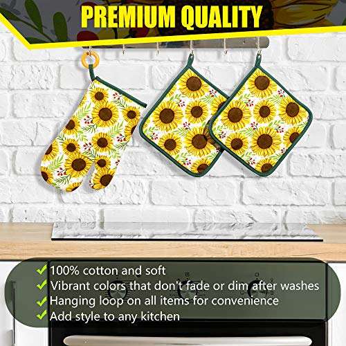 KOALAND Cute Sunflower Kitchen Towels 5 Piece Linen Set, 2 Oversized Tea Towels 2 Pot Holders 1 Oven Mitt, 100-percent Cotton Sunflower Decorative Dish Towels, Floral Pot Holders, Sunflowers Decor 4