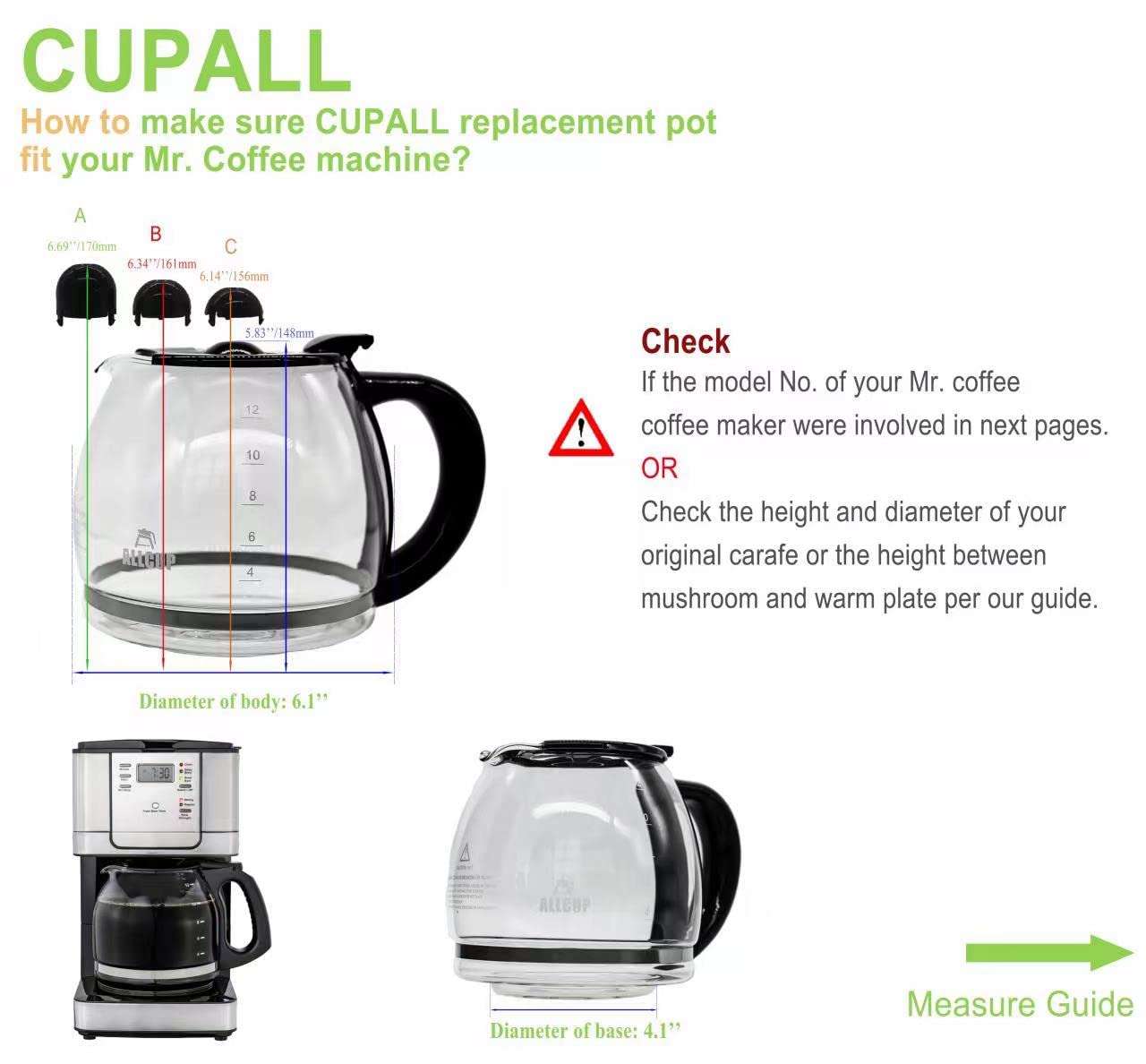 Mr Coffee Replacement Carafe Compatible With Mr. Coffee 12 Cup coffee maker machine,Black Handle 3