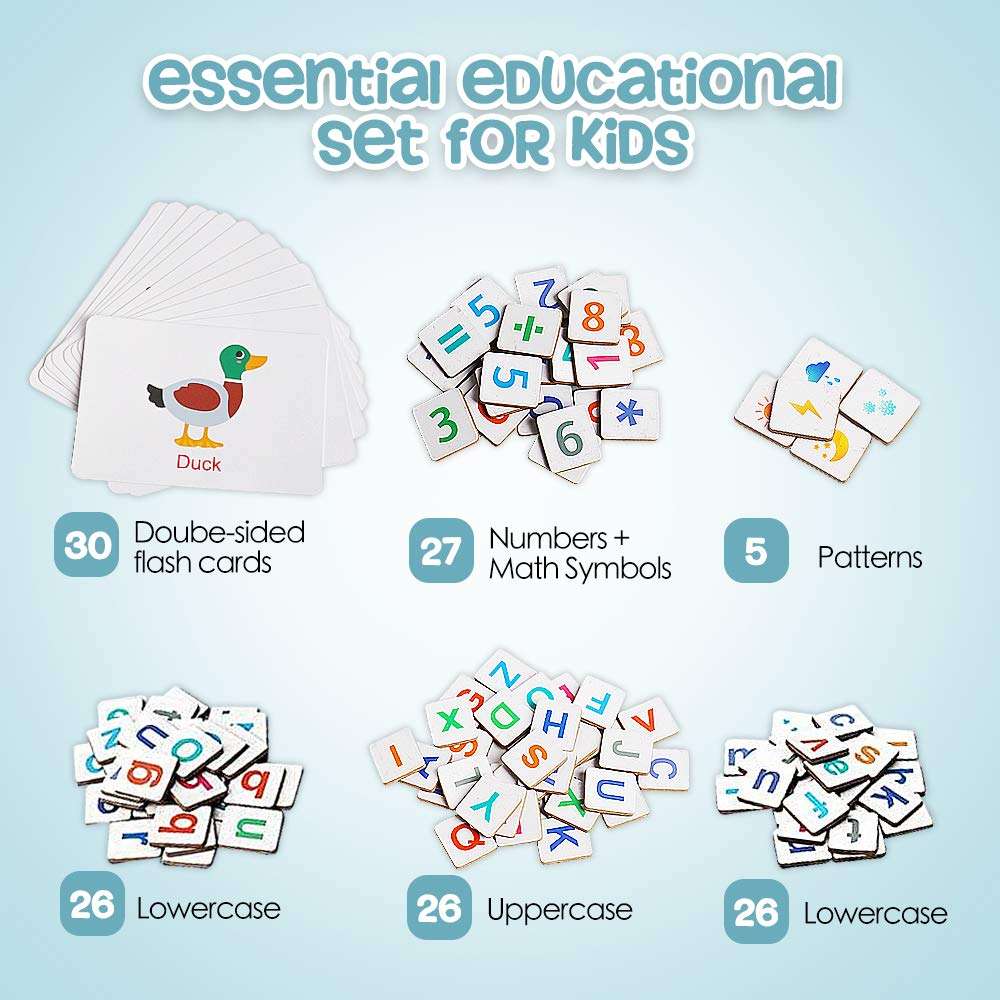 JCREN Magnetic Letters and Numbers Toys, Wooden Alphabet ABC 123 Magnets Flash Cards Refrigerator Kids Uppercase Lowercase Math Symbols for Fridge for 3 4 5 Year Old Preschool Kid 5