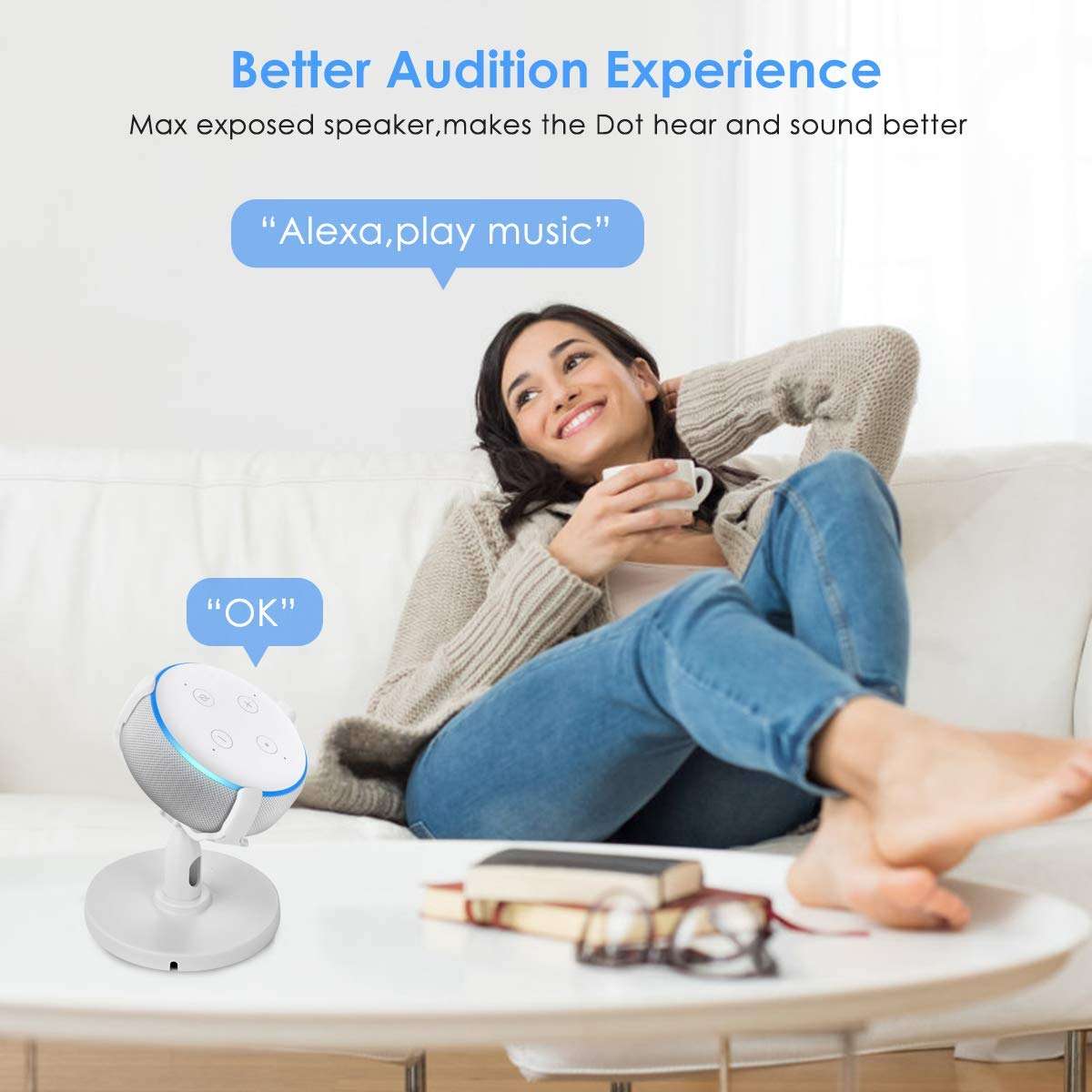 Queen.Y Table Holder for Echo Dot 3rd Generation,360° Adjustable Stand Bracket Mount Space- Saving Original Outlet Hanger and Smart Home Speaker,Tilt Function,Anti- Slip Base,Without Muffled Sound 3