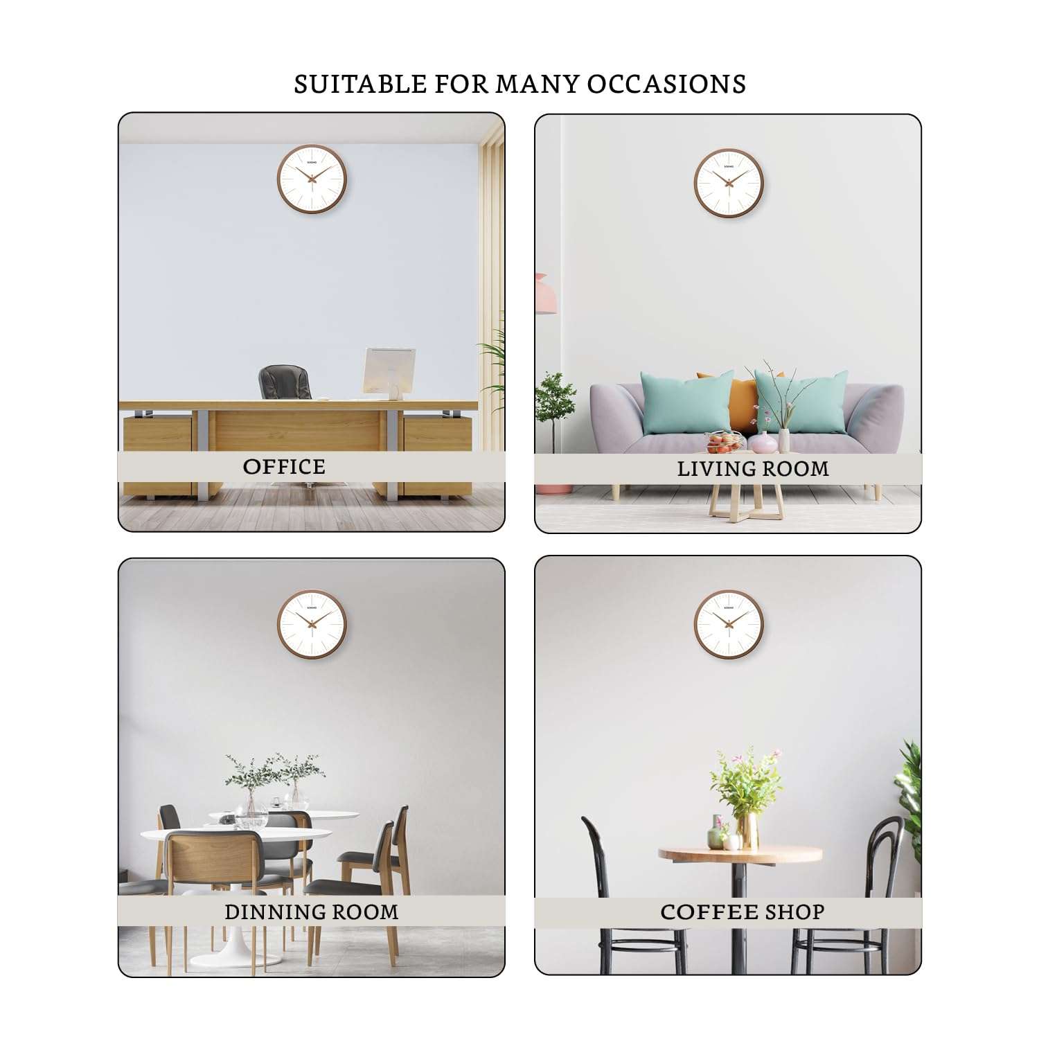 Amazon Brand - Solimo Elegant Metallic Analog Wall Clock, Silent Sweep, Slim Line Time Indicator (12 Inches, Copper Frame) 4