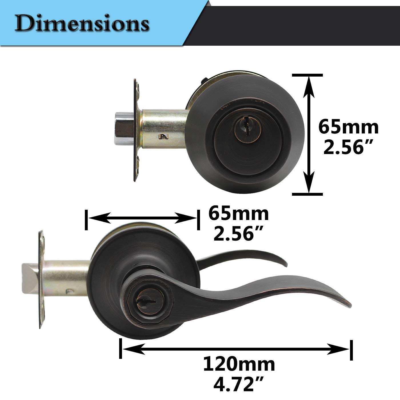 Gobrico Entry Door Lever Sets and Single Cylinder Deadbolt Combo Set with Same Keys Front Entrance Door Handles with Lock 3 Pack Door Locksets in Oil Rubbed Bronze 5