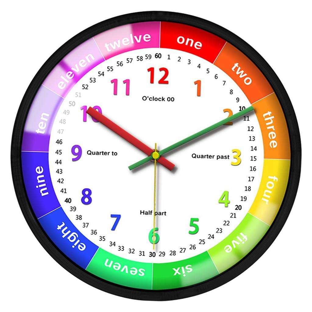 12'' Colorful Wall Clock Kids School Classroom Telling Time Black Frame A 4