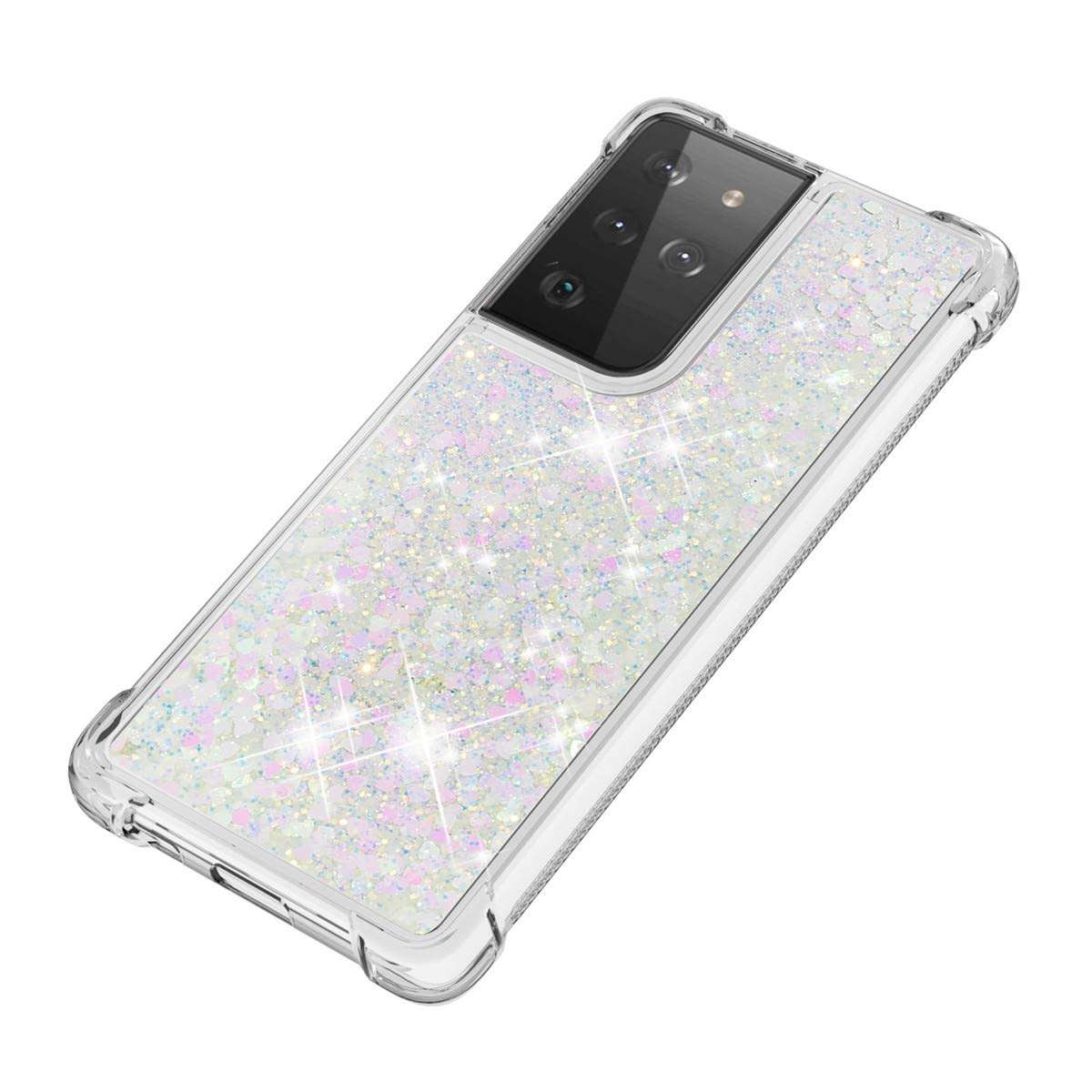 Galaxy S21 Ultra 5G Case, Gift_Source [Anti-Scratch] Flexible Bling Love Heart Floating Liquid Flowing Glitter Case TPU Silicone Clear Cover Soft Bumper for Samsung Galaxy S21 Ultra 5G 6.8" [Pink] 5