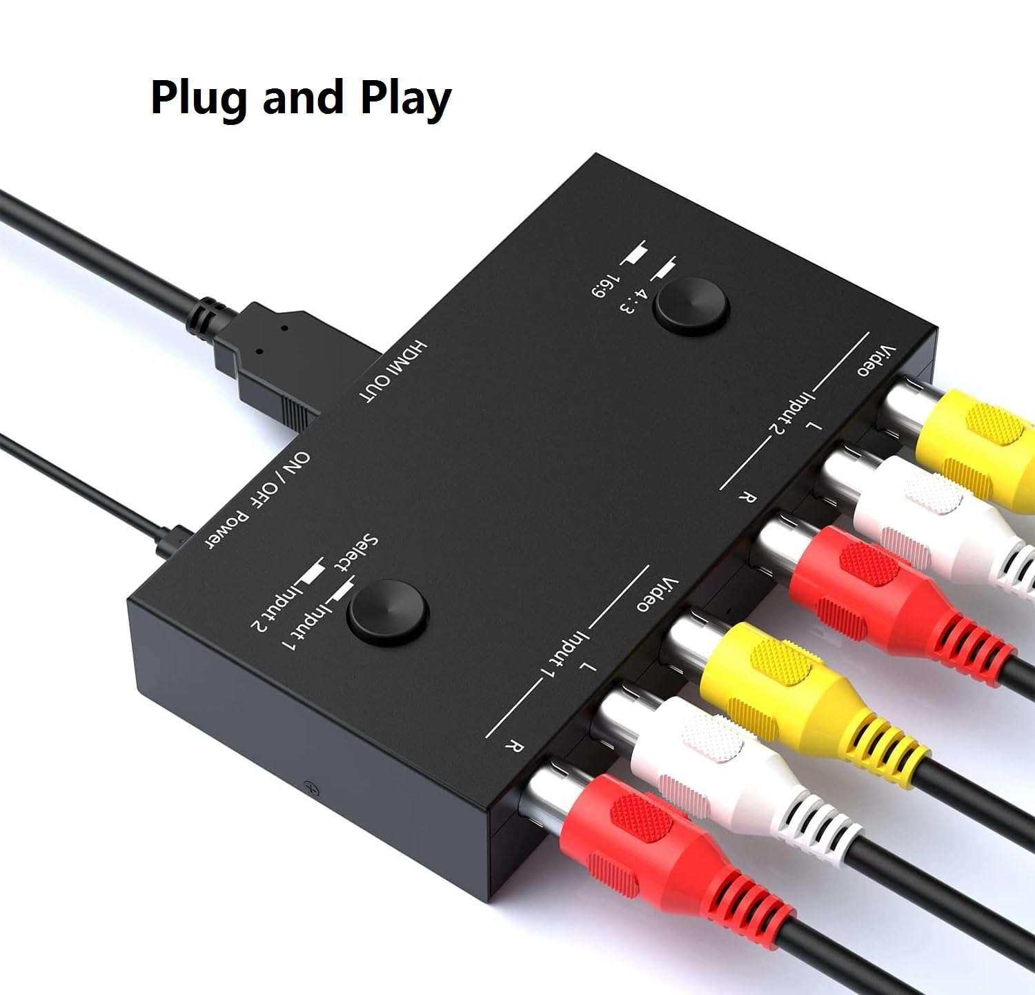 Azduou 2 AV to HDMI, 1080P/720P TV 2 Way RCA Composite CVBS AV Switch to HDMI Video Audio Converter Adapter Support 4:3/16:9 Switching, for Sega Xbox PS2 PS3 N64 NGC SNES WII VHS VCR Camera DVD 5