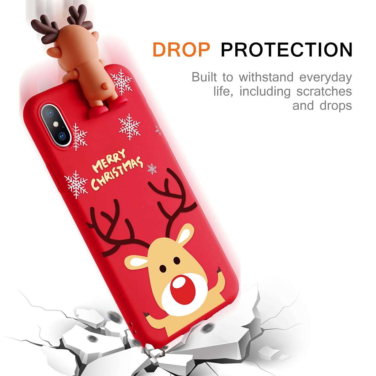 Eouine Christmas Case for Samsung Galaxy A30 [6.4"] Xmas Red Silicone Phone Case with 3D Deer Doll & Pattern,Anti-Scratch Shockproof Soft Bumper Cover for Samsung A30 3