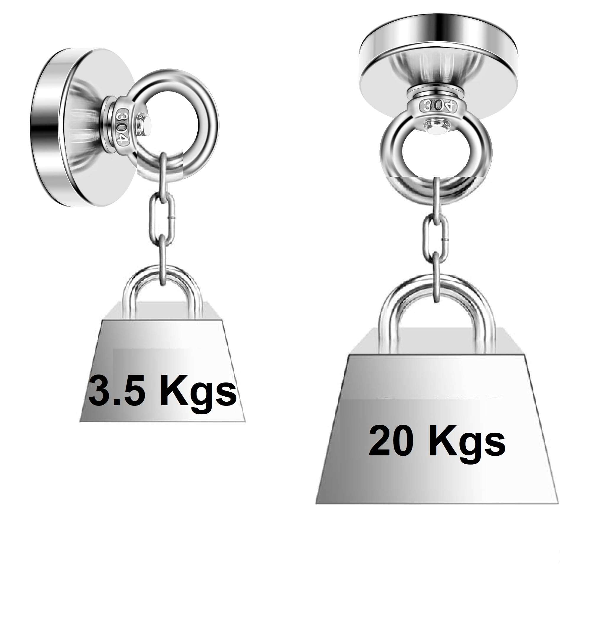 ALEAF 1 Piece of 32mm Super Strong Neodymium Fishing Magnets, 20-32 Kgs Vertical Pulling Force Rare Earth Magnet with Hole Eyebolt Diameter for Retrieving in River and Magnetic Fishing 6