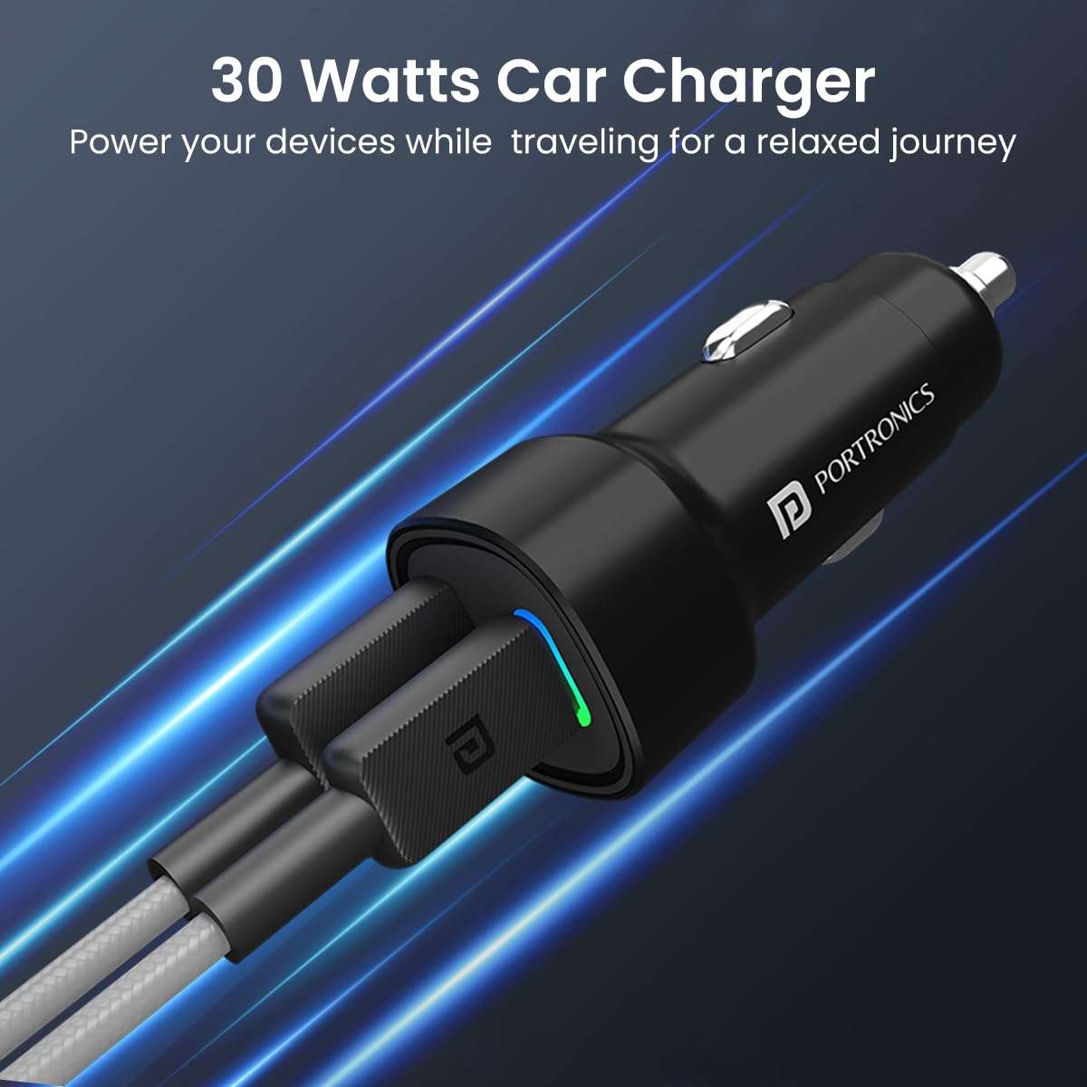 Portronics Dual Output Fast Car Charger with 30W Type-C PD & 30W USB, LED Indicator, Charging Adapter Compatible with Cars for iPhone & Android Smartphone, Smartwatch, Earbud, Power Bank (Black) 2