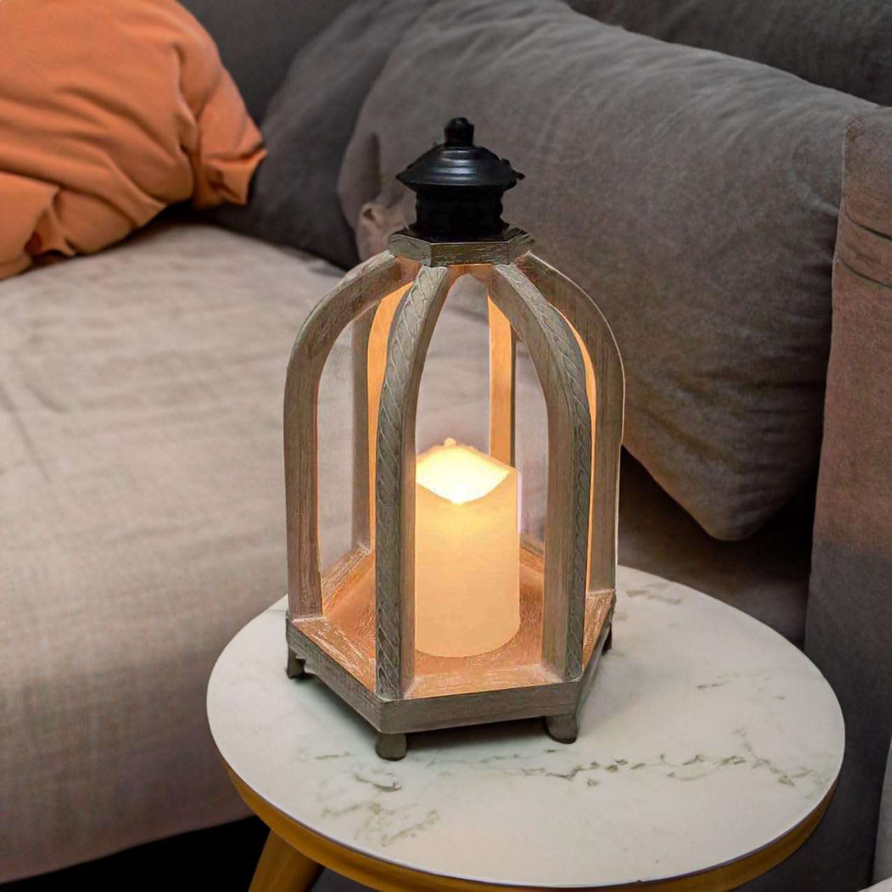 Galt International 12.4" Rustic Wooden Accented LED Candle Lantern (Natural) Wood Frame Warm Candle Rustic Home Decor