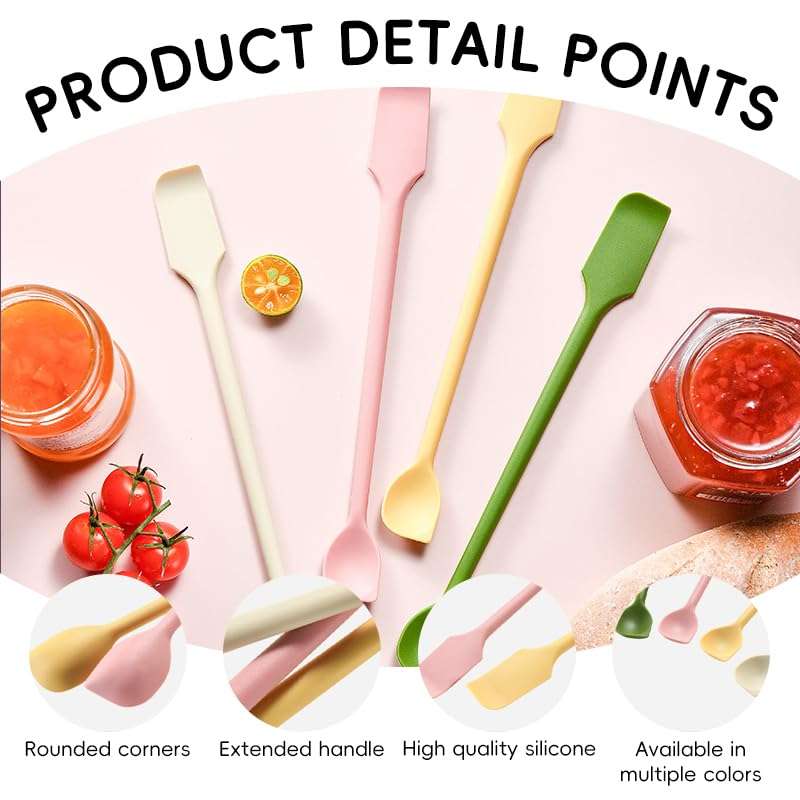 Supvox® Silicone Spatula Set - 4Pcs 10'' Kitchen Mixing Scraper Spatula Set Dual-Head Baking Tools Small Size Spoon Spatulas for Dough, Frosting & Batter, Food, 4 Color Options 4